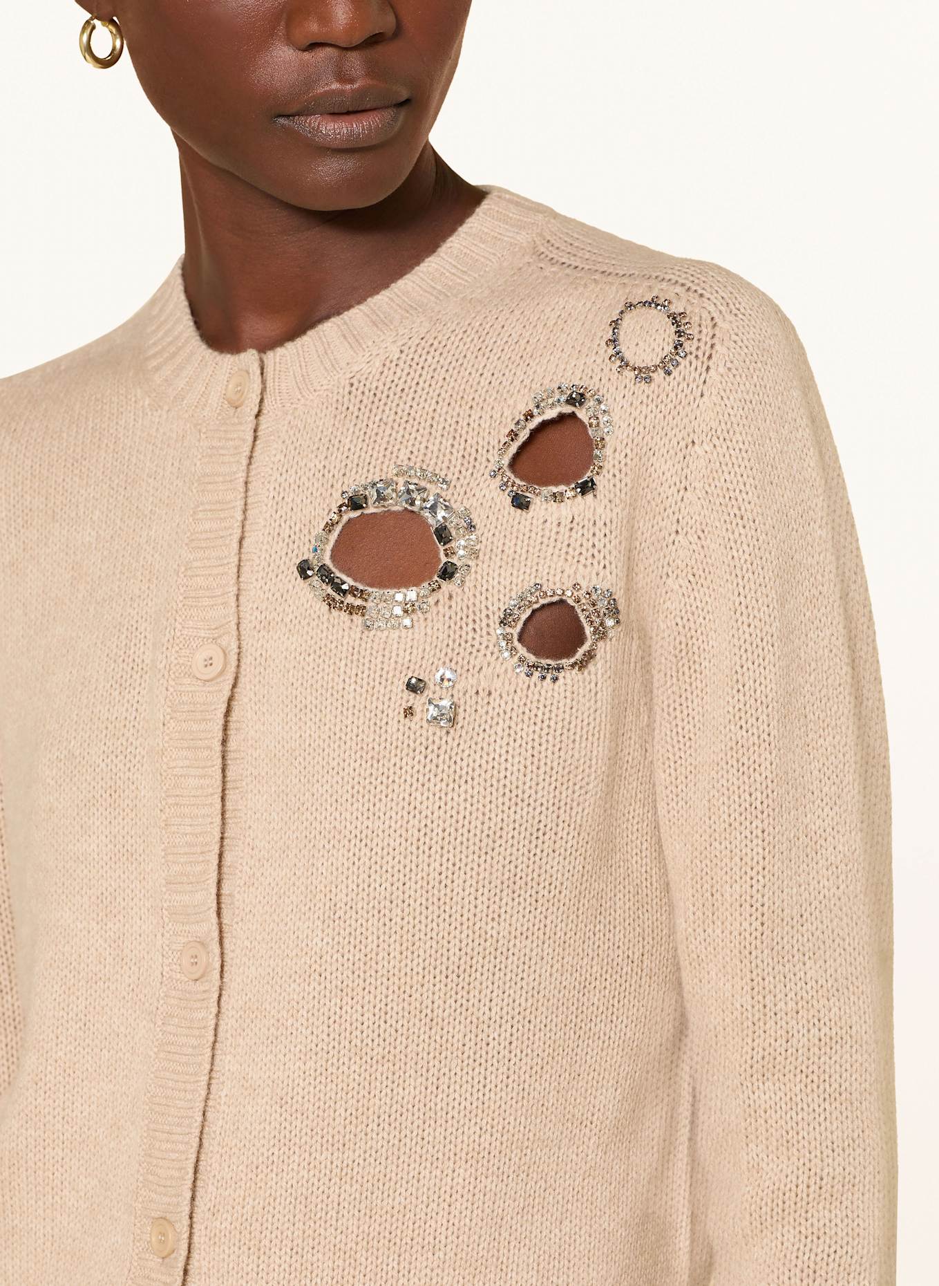 FABIANA FILIPPI Strickjacke aus Merinowolle mit Schmucksteinen: HELLBRAUN