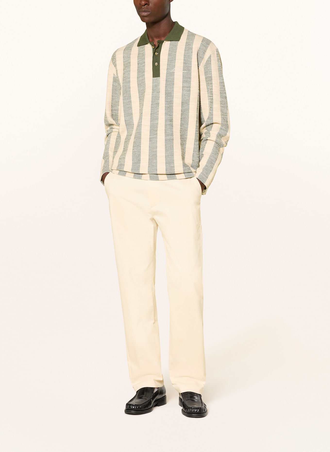 LES DEUX Jacquard-Poloshirt: BEIGE/ DUNKELGRÜN