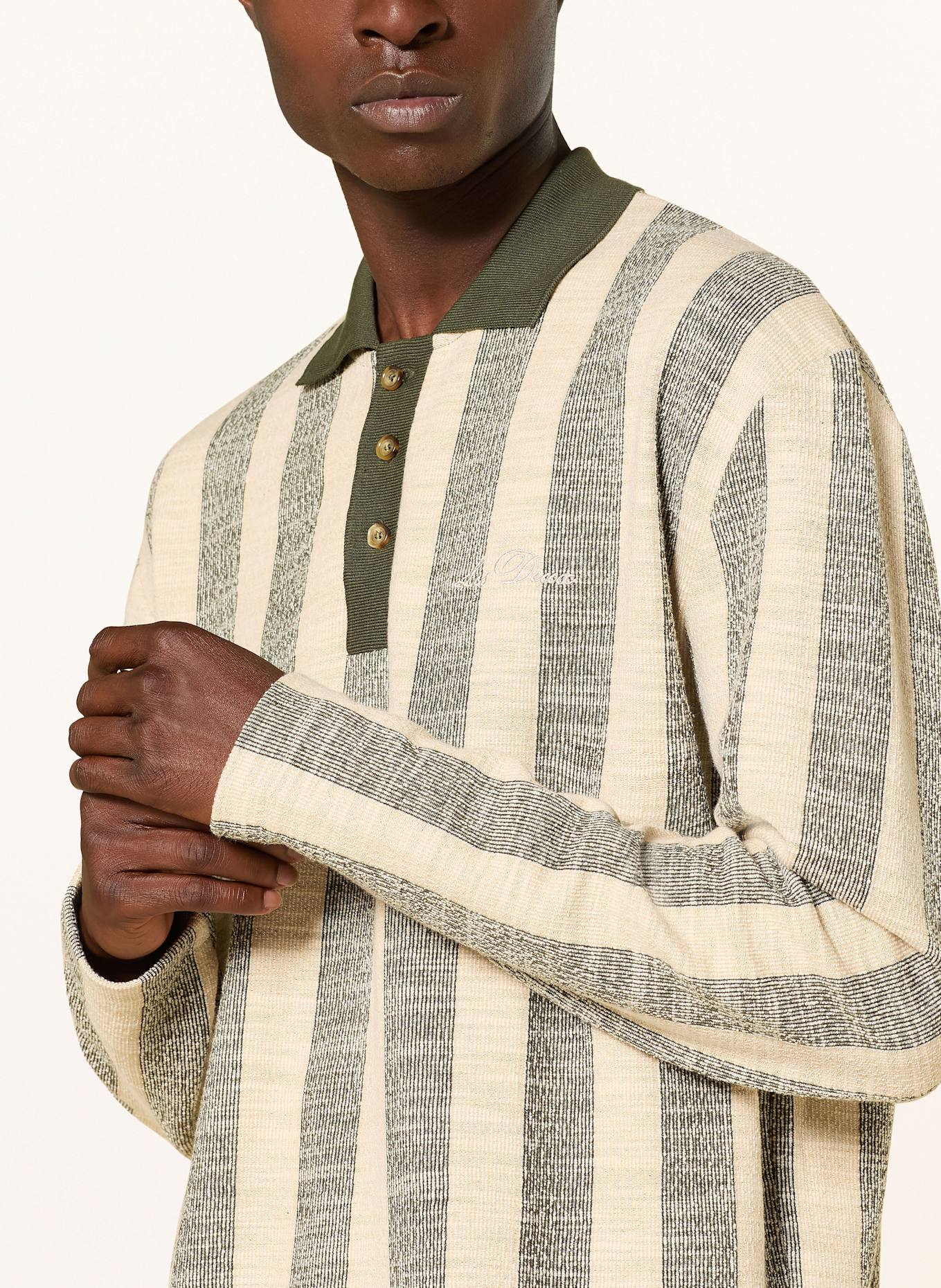 LES DEUX Jacquard-Poloshirt: BEIGE/ DUNKELGRÜN