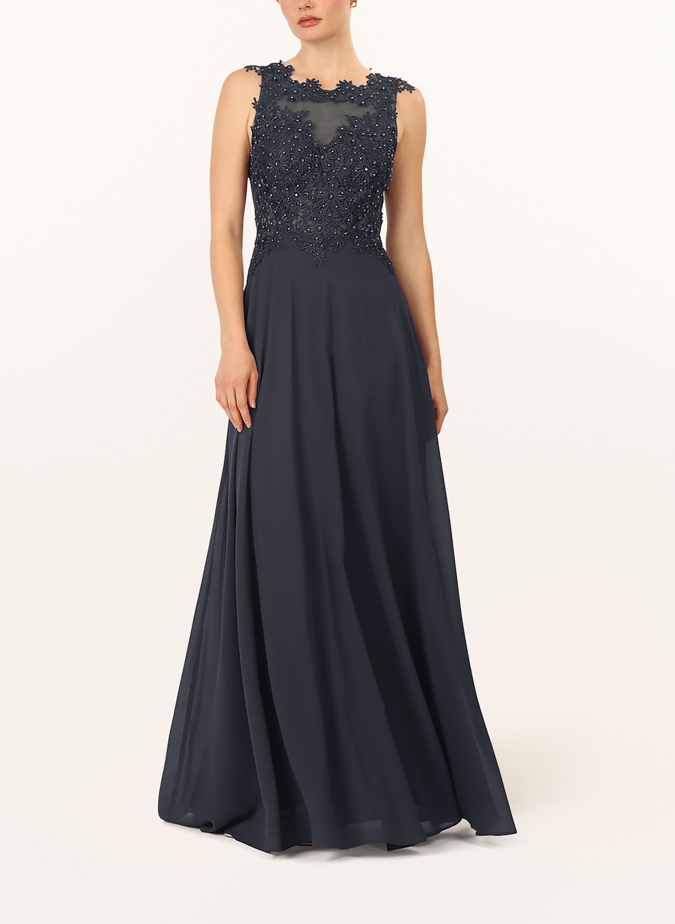 APART Abendkleid mit Lochspitze und Schmucksteinen: DUNKELBLAU