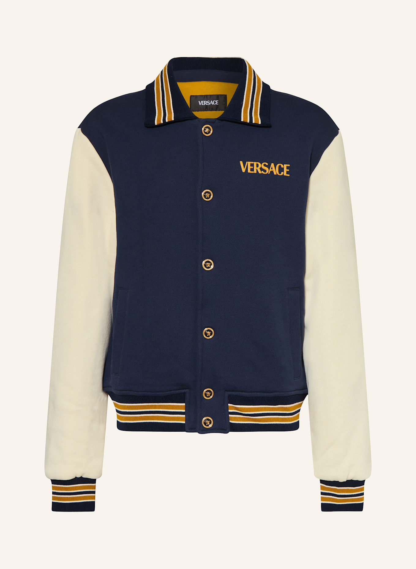VERSACE Jersey-Blouson: DUNKELBLAU / WEISS / ORANGE