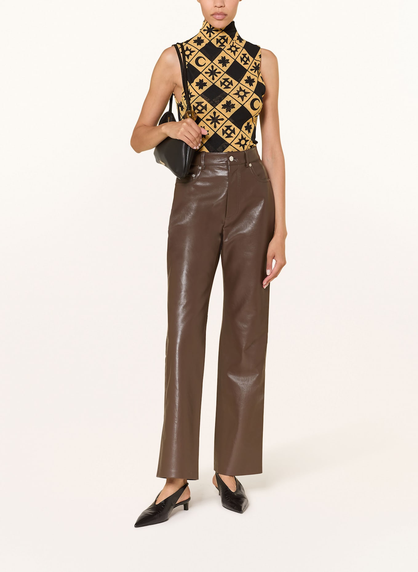 Nanushka Top ANNYKA: CIEMNOBRĄZOWY / CIEMNOŻÓŁTY