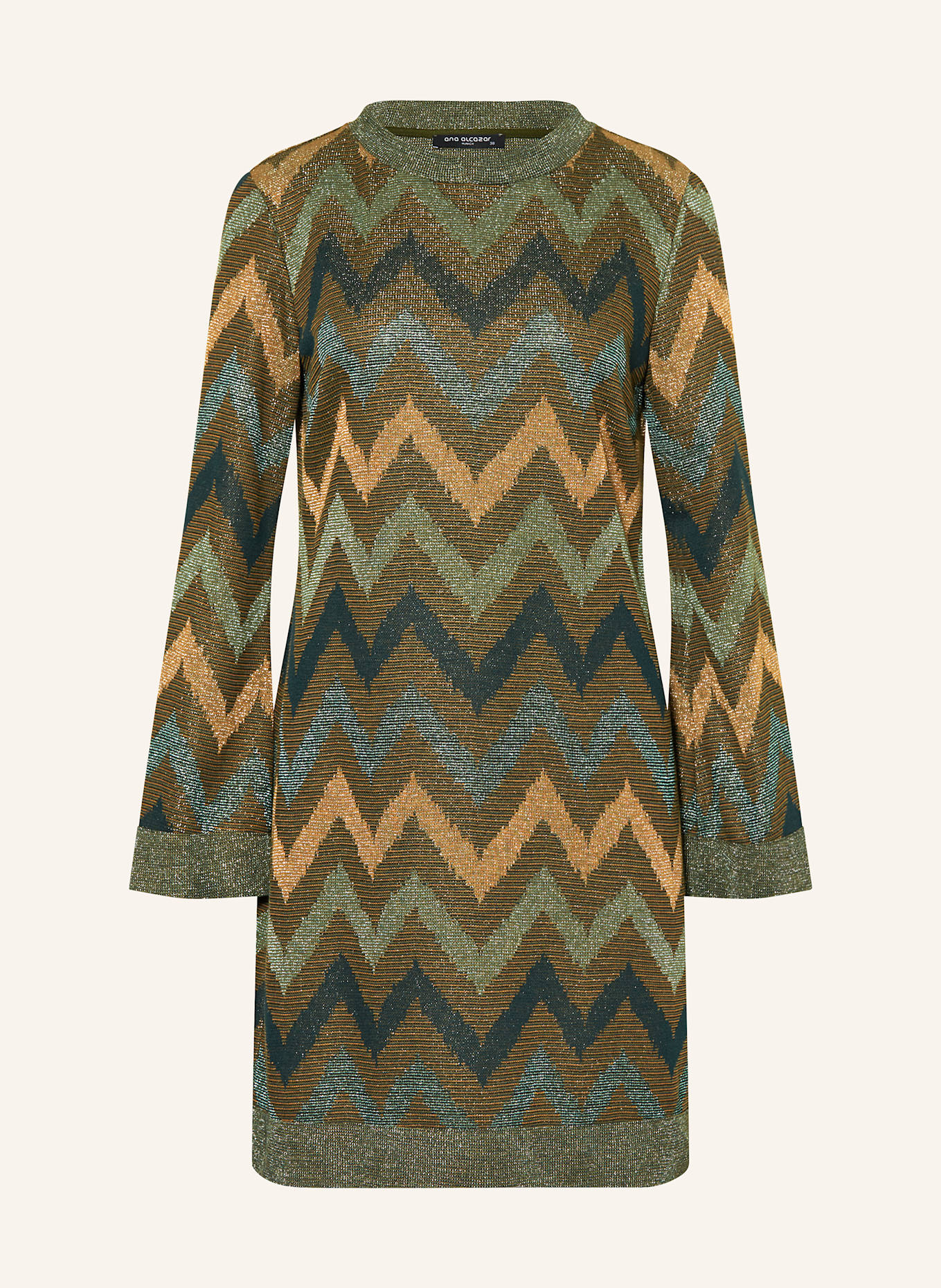 Ana Alcazar Robe de cocktail avec fil pailleté: GROEN/ VERT CLAIR/ OR
