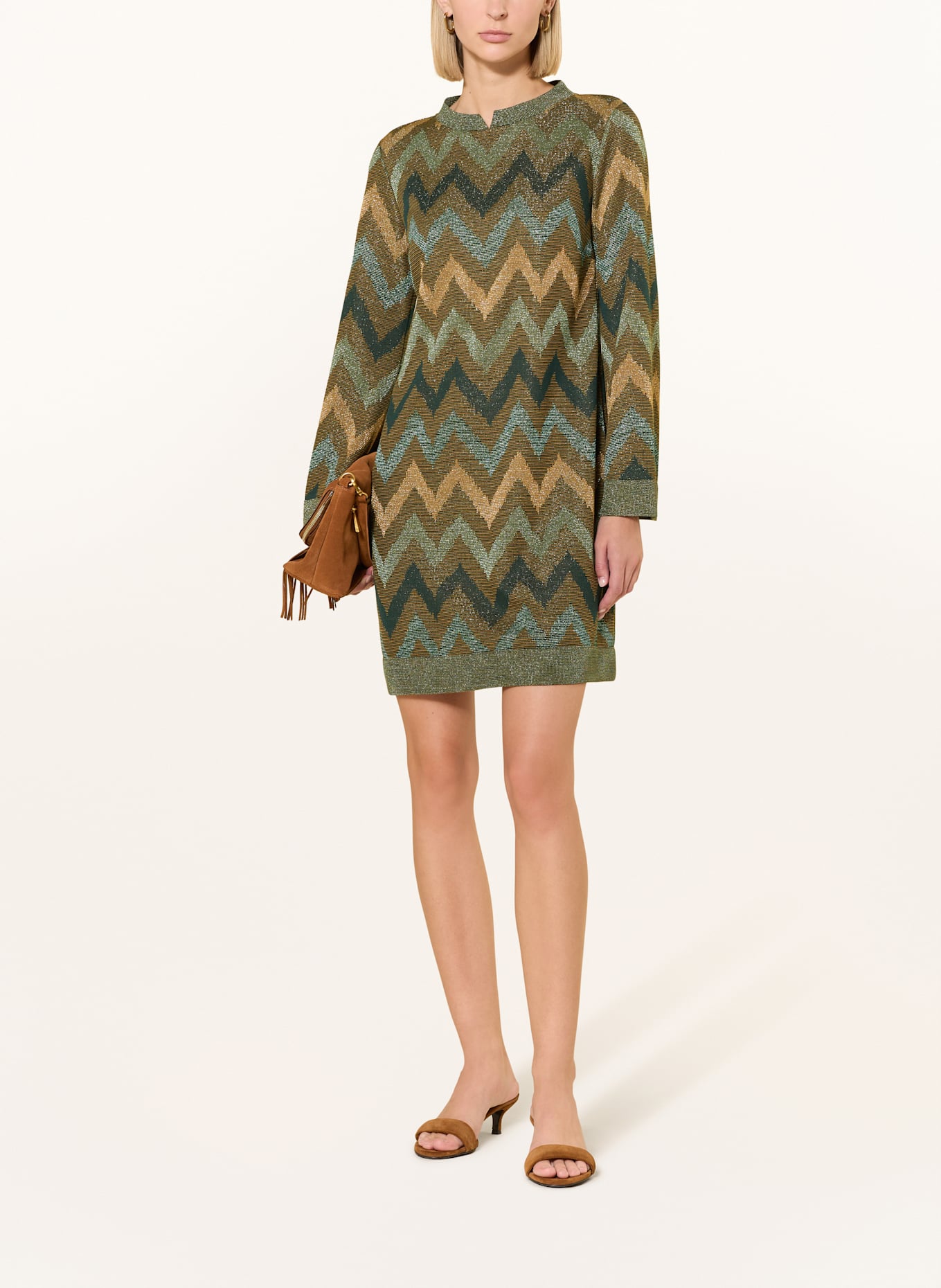Ana Alcazar Robe de cocktail avec fil pailleté: GROEN/ VERT CLAIR/ OR