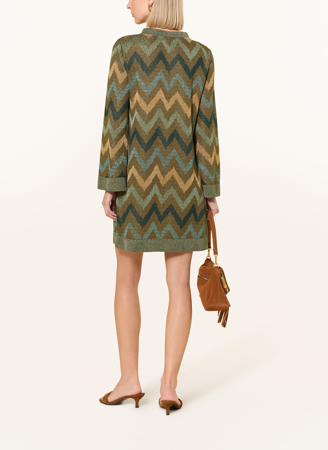 Ana Alcazar Robe de cocktail avec fil pailleté: GROEN/ VERT CLAIR/ OR