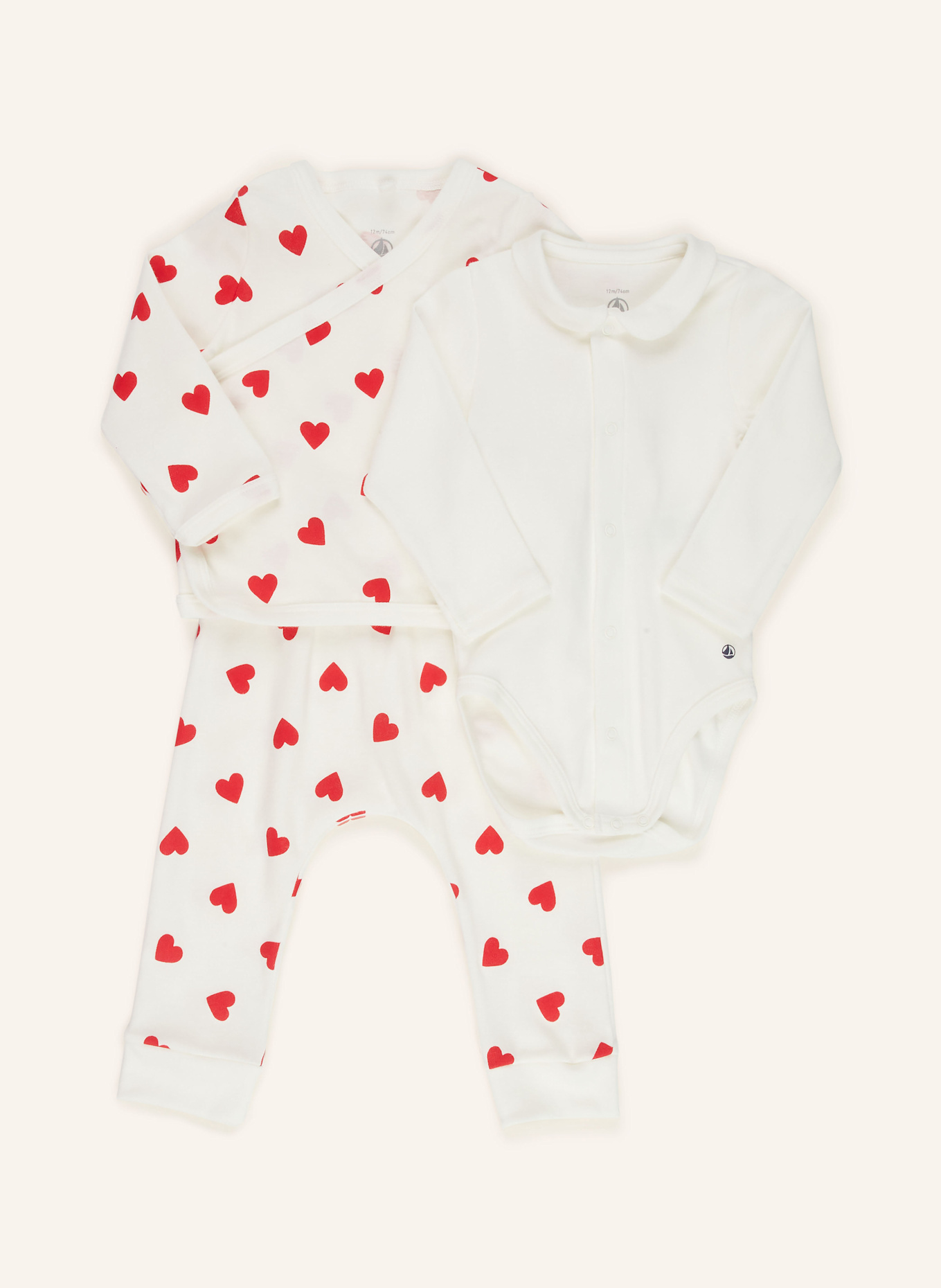 PETIT BATEAU Set: Body, Wickelshirt und Hose: WEISS / ROT