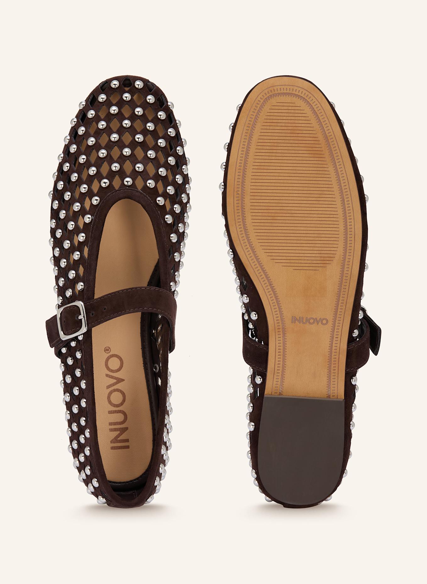 INUOVO Mary-Jane-Ballerinas mit Nieten: DUNKELBRAUN