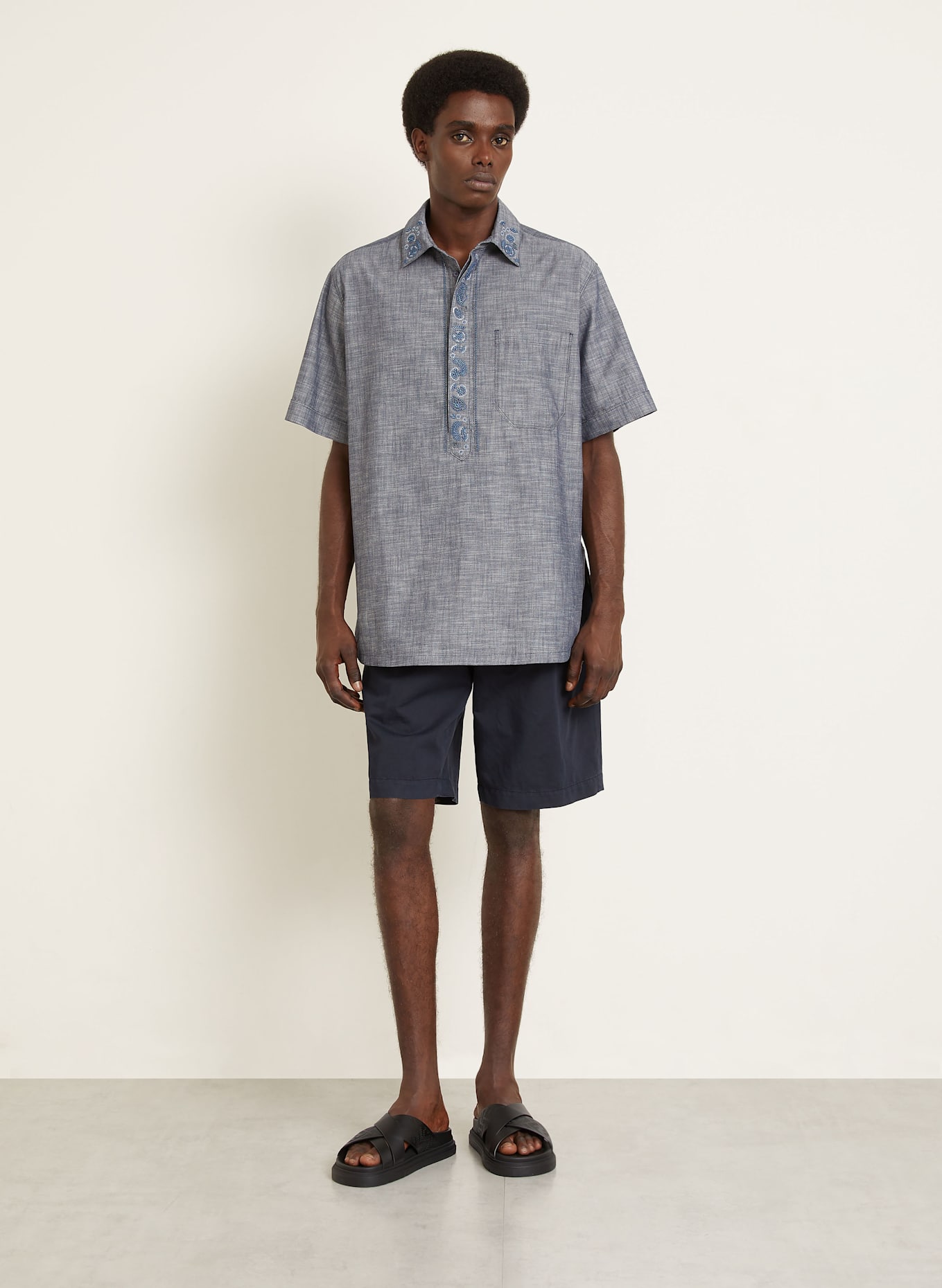 FENDI Relaxed fit shirt met korte mouwen en pailletten: DONKERBLAUW