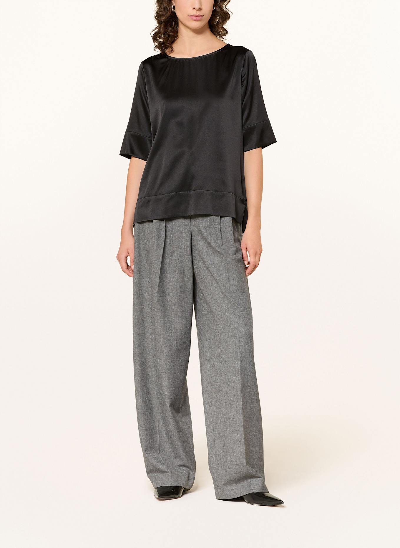 (THE MERCER) N.Y. Blusenshirt aus Seide mit 3/4-Arm: SCHWARZ