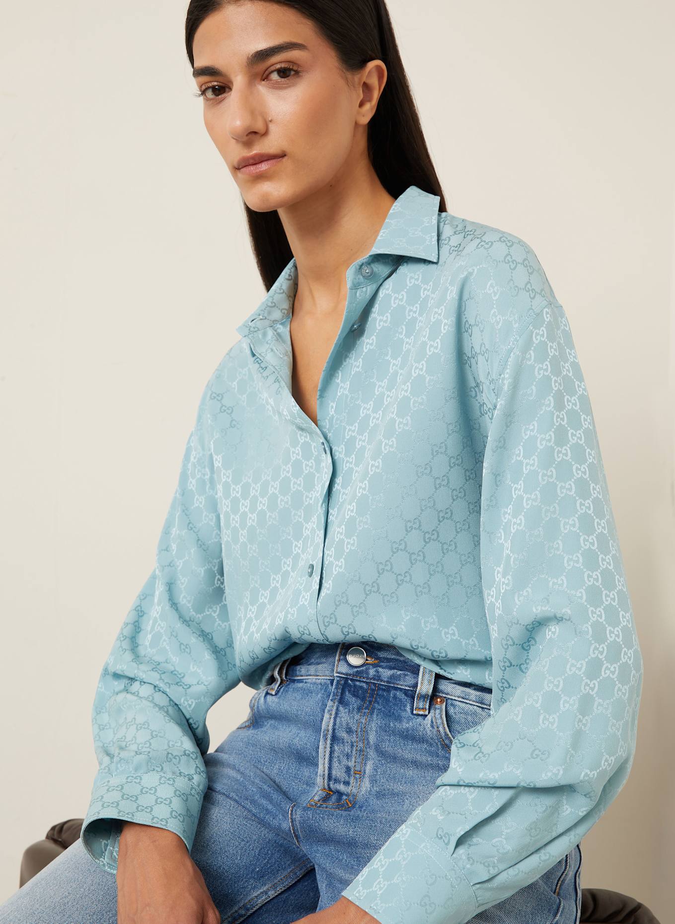 GUCCI Hemdbluse aus Seide: TÜRKIS