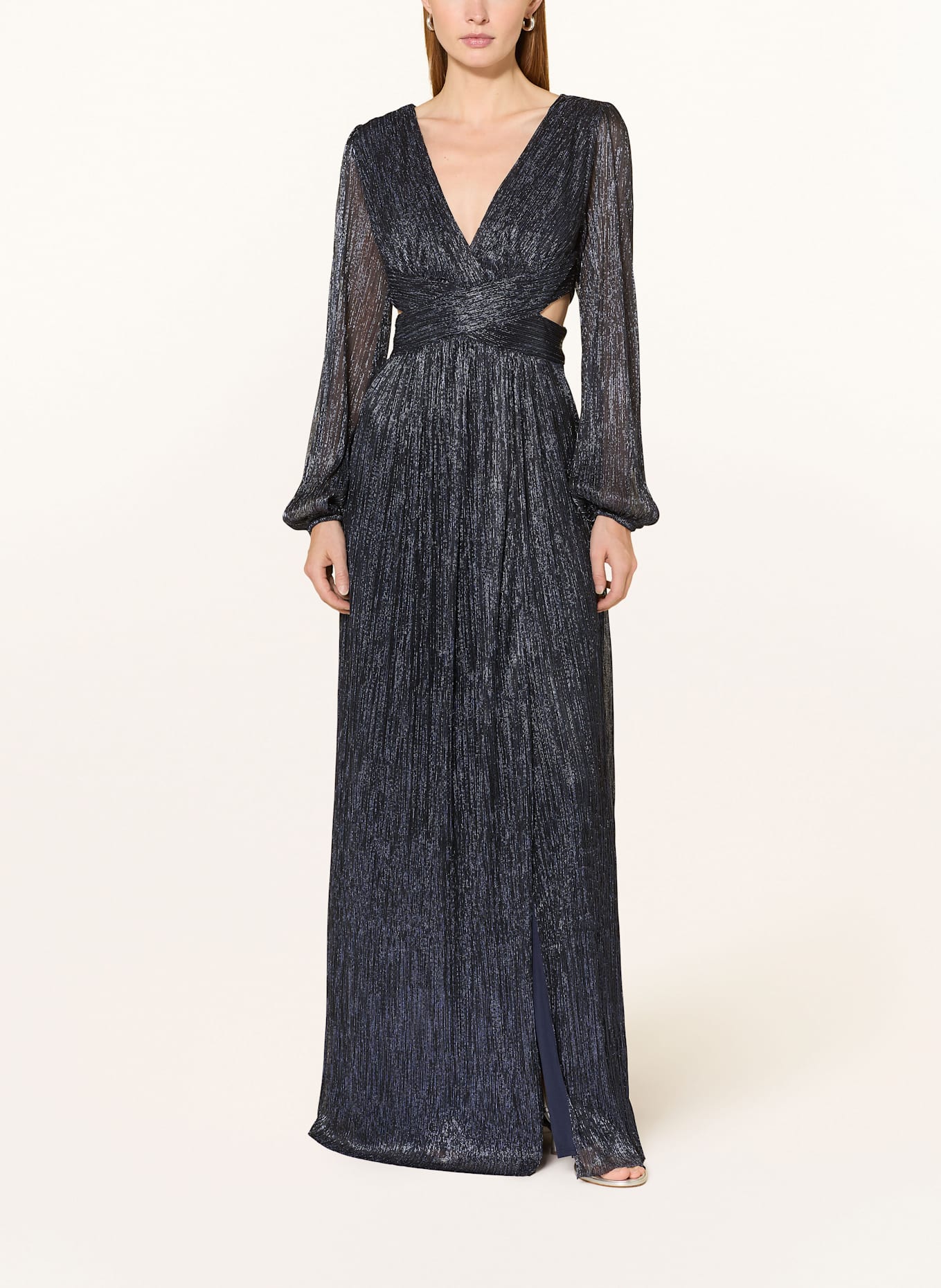 SWING Abendkleid mit Glitzergarn und Cut-outs: DUNKELBLAU