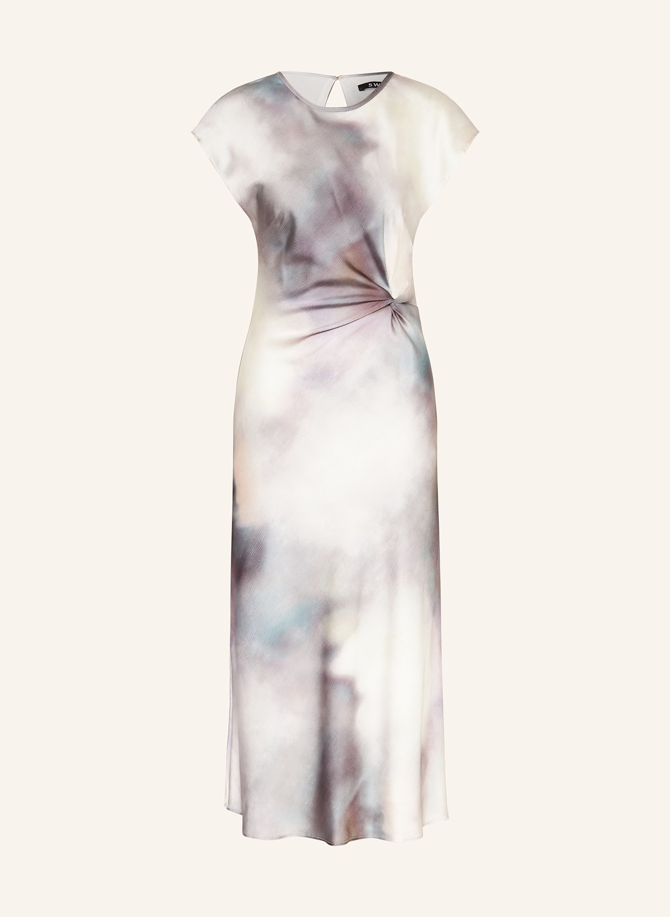 SWING Satinkleid: PETROL / WEISS / HELLLILA