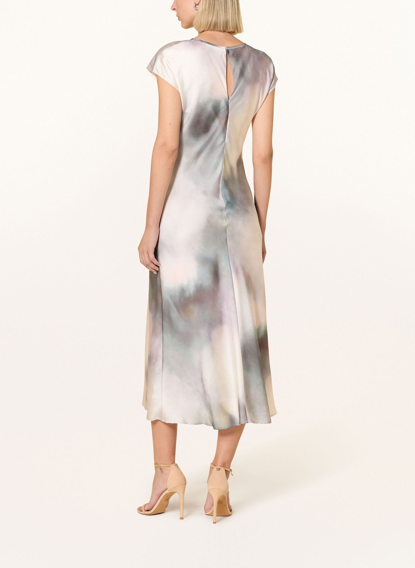 SWING Satinkleid: PETROL / WEISS / HELLLILA