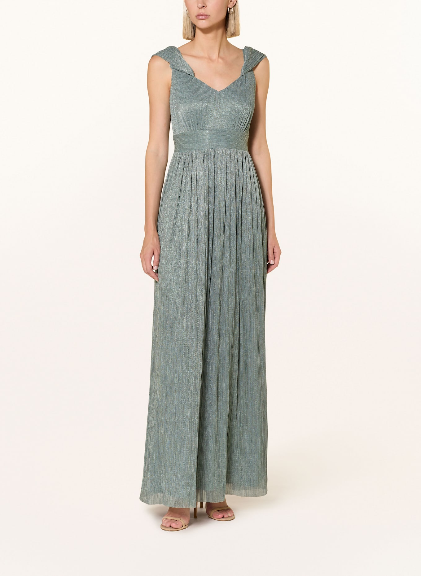 SWING Abendkleid mit Plissees und Glitzergarn: DUNKELGRÜN