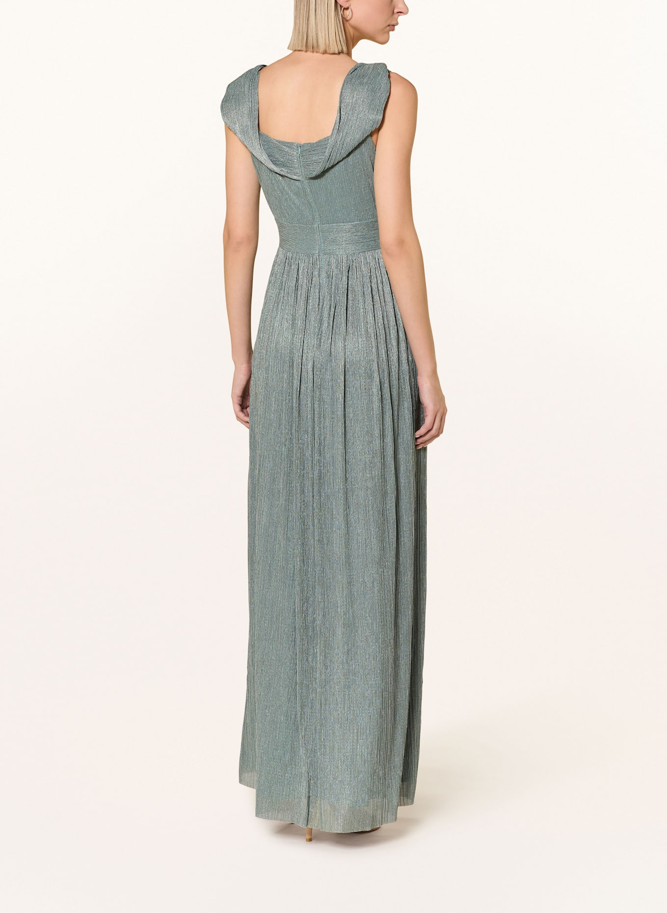 SWING Abendkleid mit Plissees und Glitzergarn: DUNKELGRÜN