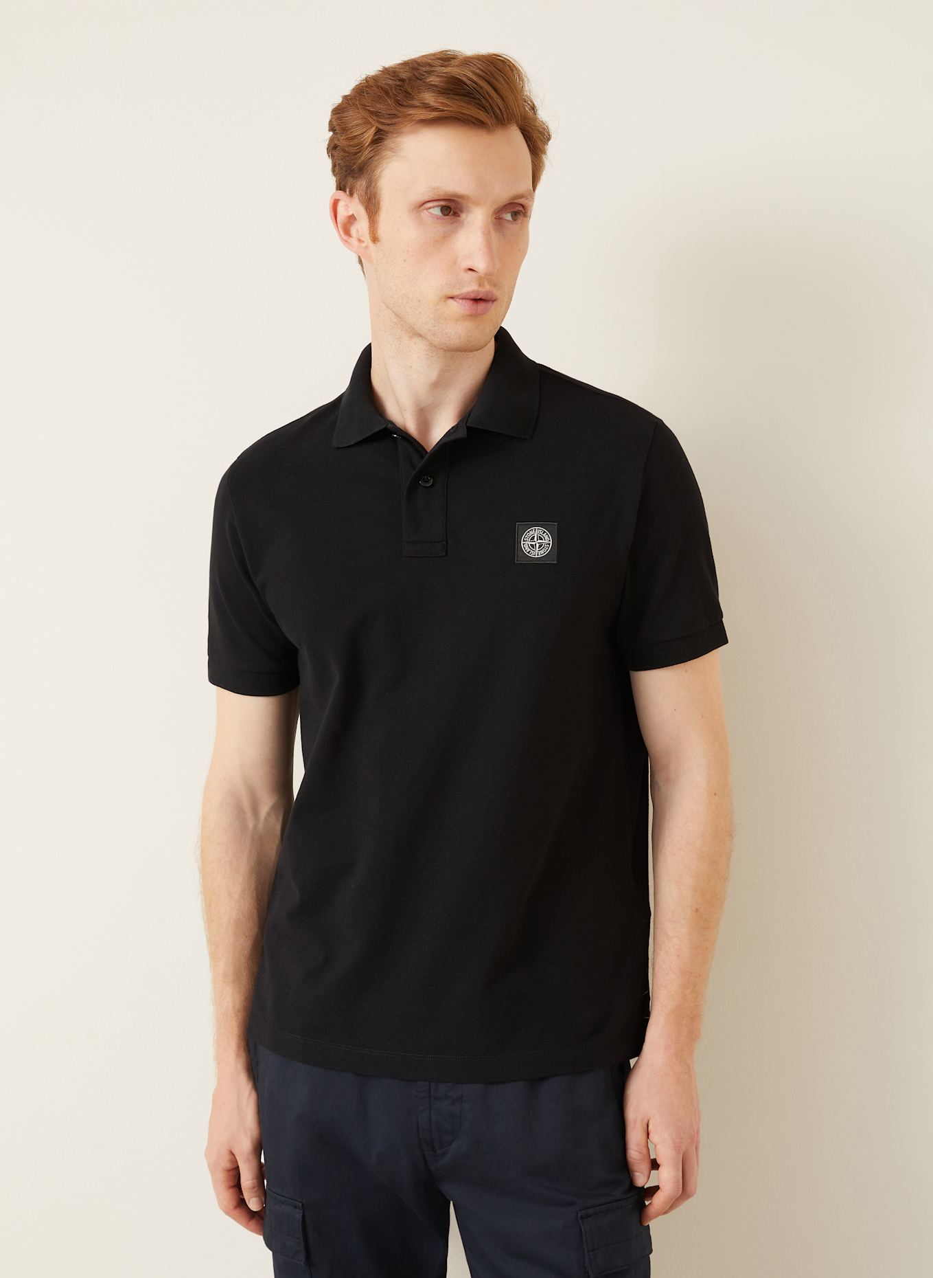 STONE ISLAND Piqué-Poloshirt: SCHWARZ