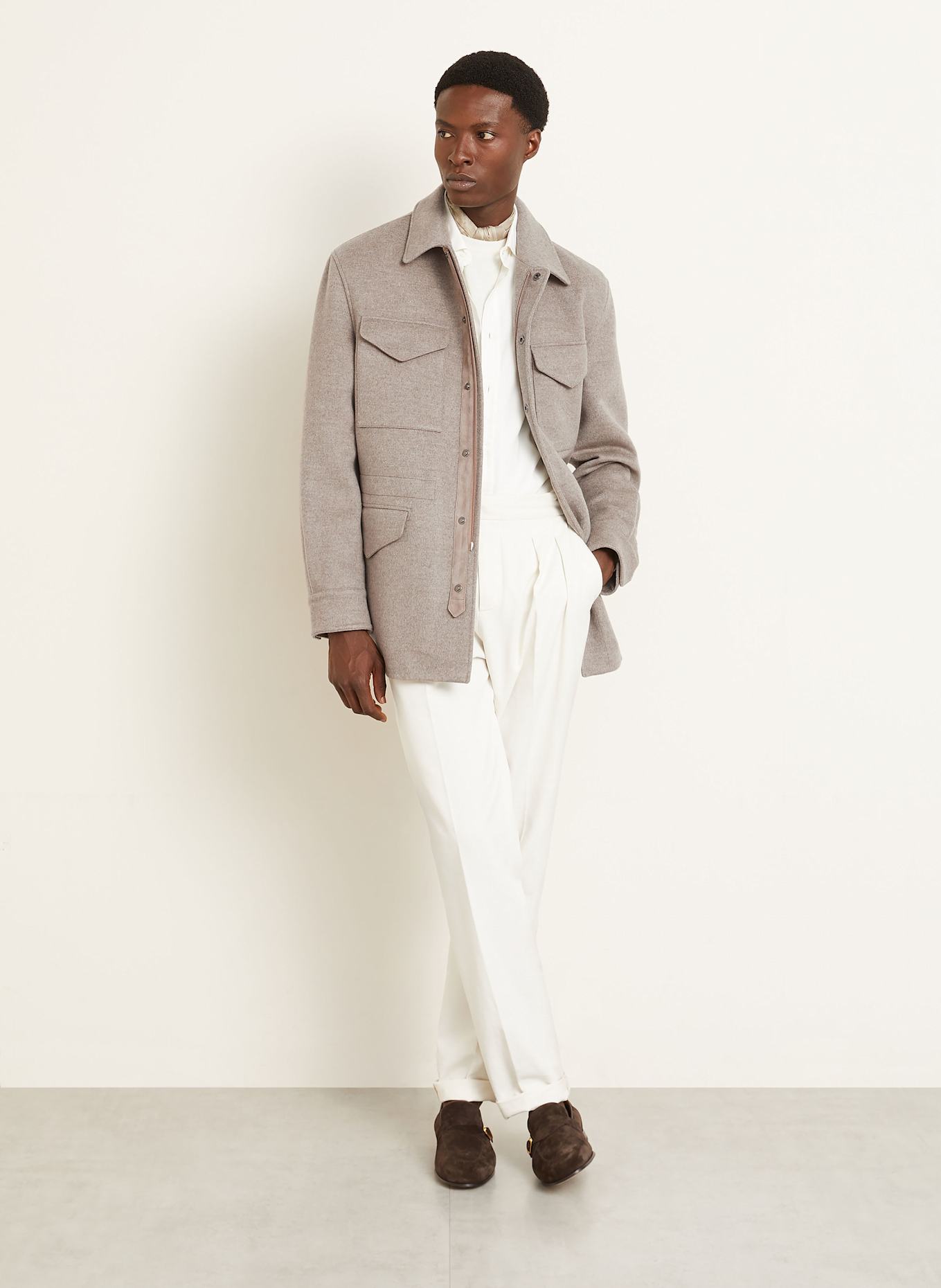 RALPH LAUREN PURPLE LABEL Fieldjacket mit Cashmere: TAUPE