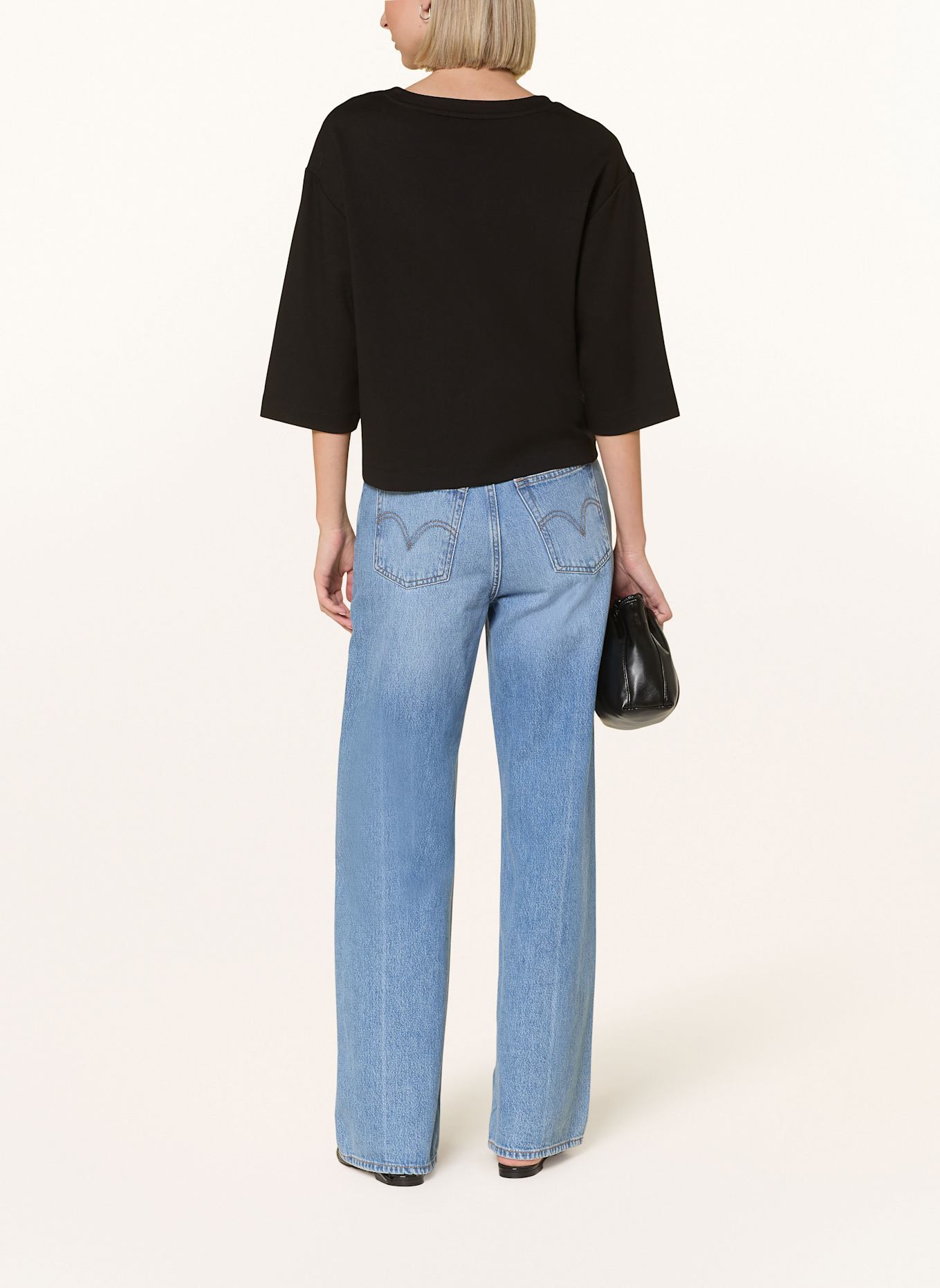 monari Sweatshirt mit 3/4-Arm und Schmucksteinen: SCHWARZ