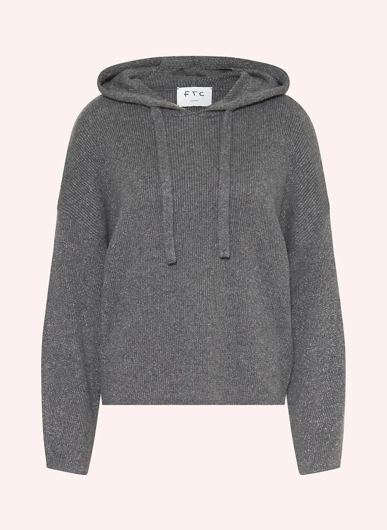 FTC CASHMERE Strick-Hoodie aus Cashmere mit Glitzergarn: DUNKELGRAU