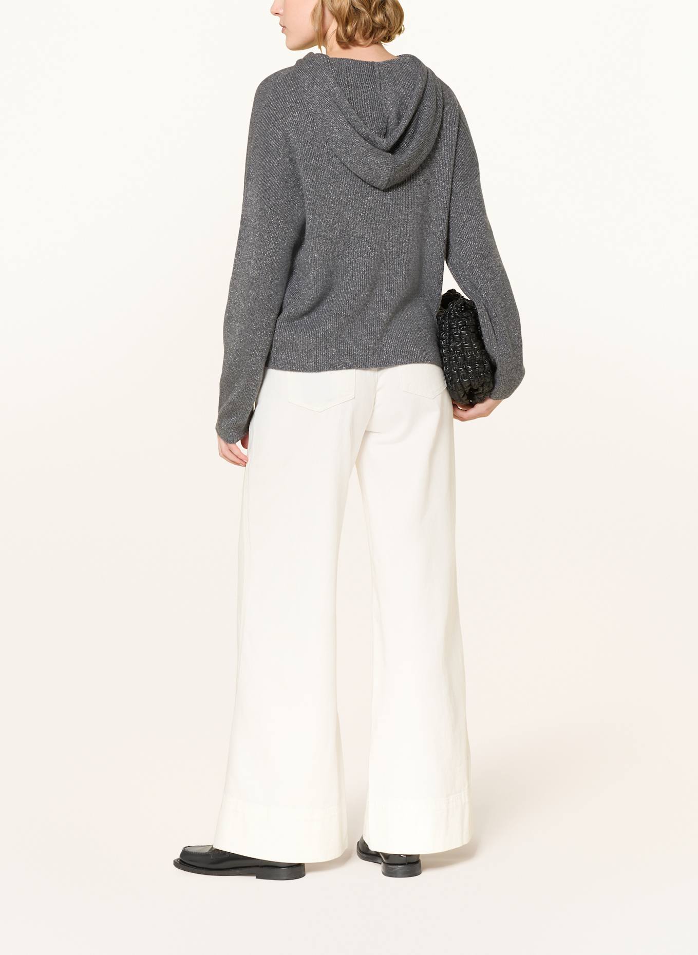 FTC CASHMERE Strick-Hoodie aus Cashmere mit Glitzergarn: DUNKELGRAU