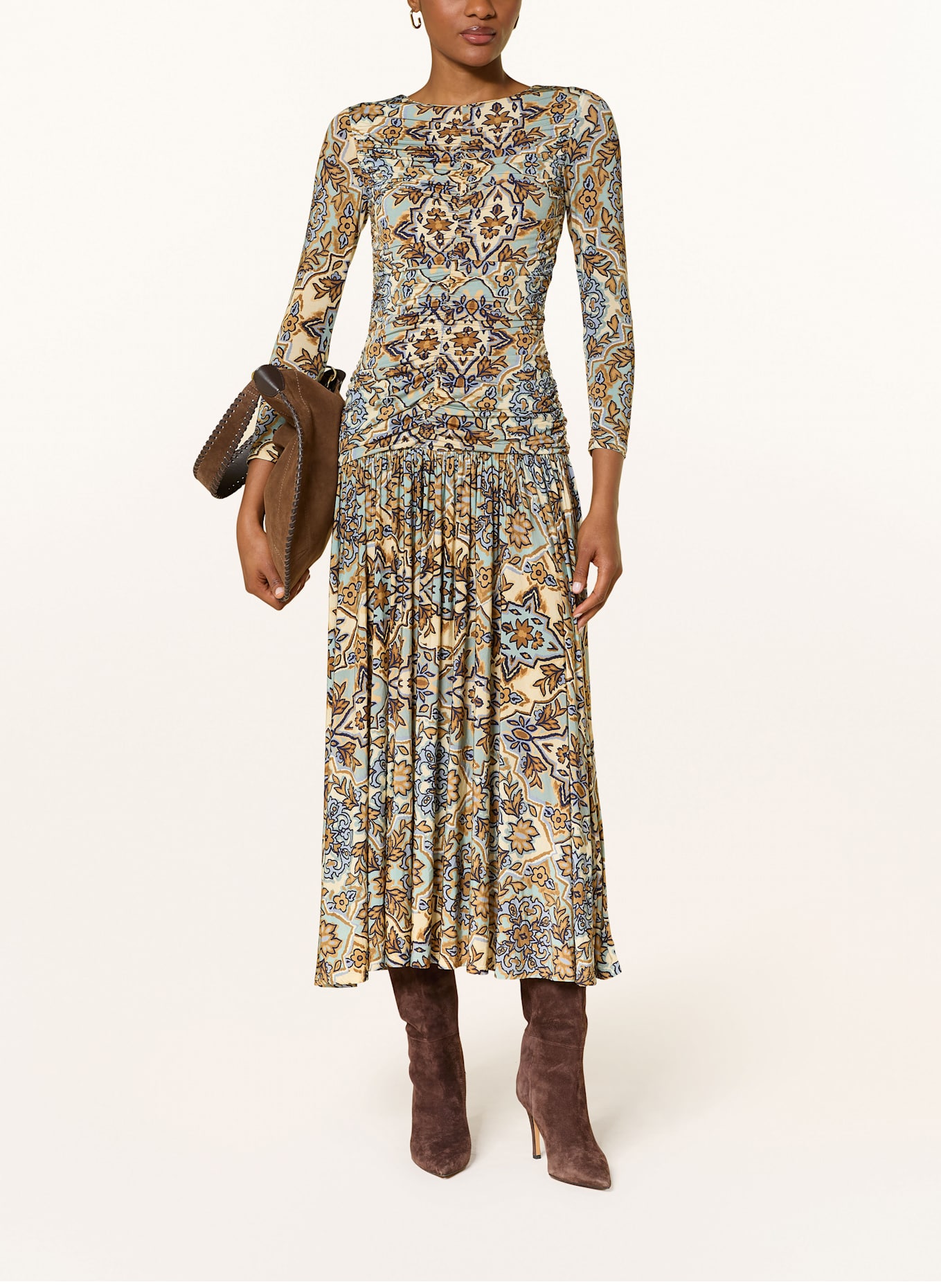 FARM RIO Jerseykleid WINTER TAPESTRY mit 3/4-Arm: BEIGE / BLAUGRAU / ECRU