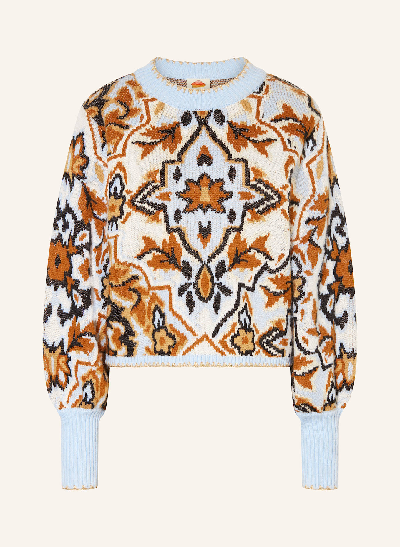FARM RIO WINTER TAPESTRY sweater: ECRU / BEIGE / LIGHT BLUE