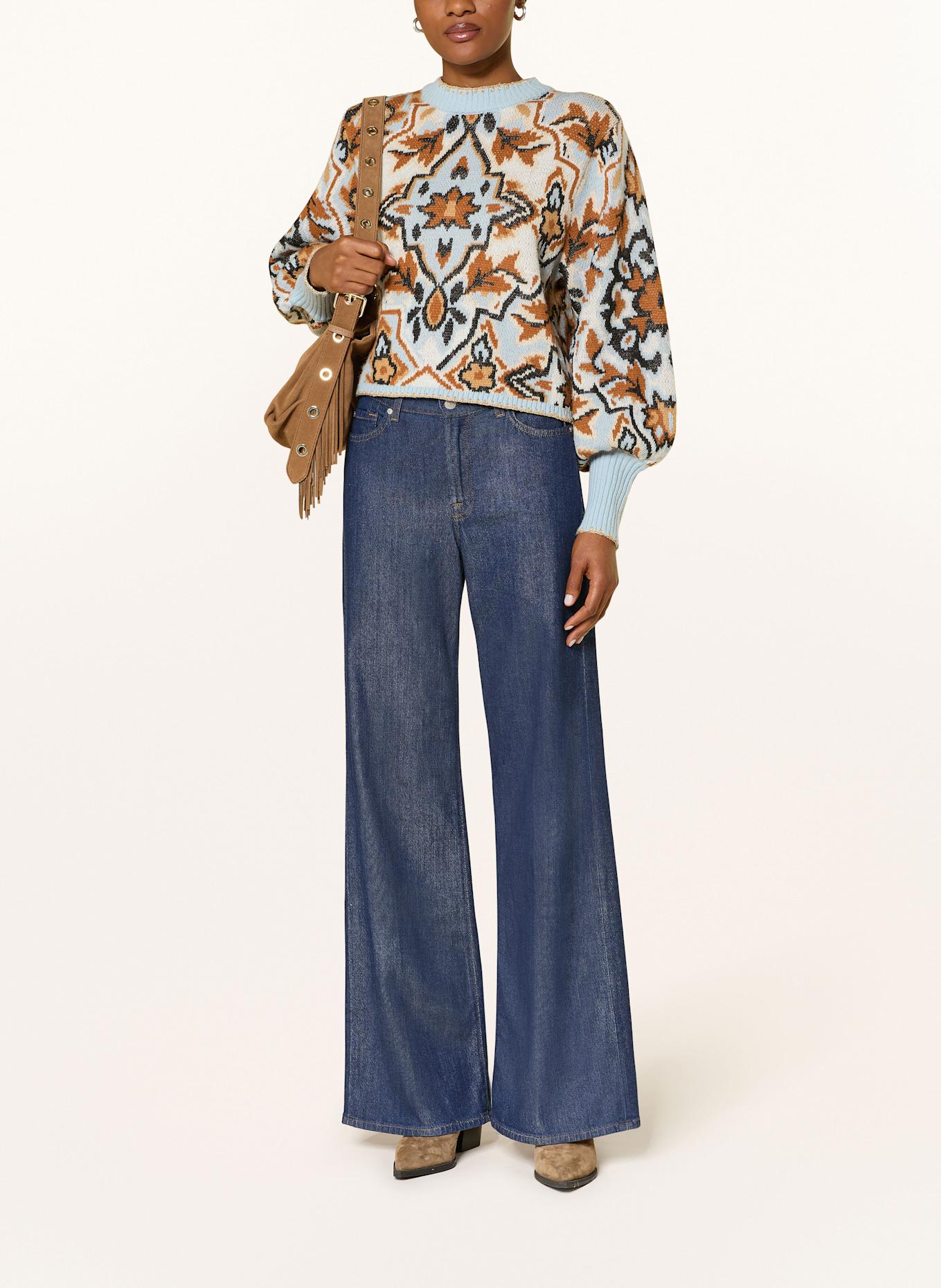 FARM RIO WINTER TAPESTRY sweater: ECRU / BEIGE / LIGHT BLUE