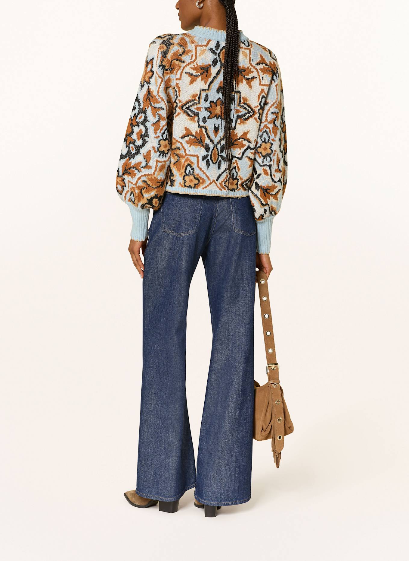 FARM RIO WINTER TAPESTRY sweater: ECRU / BEIGE / LIGHT BLUE