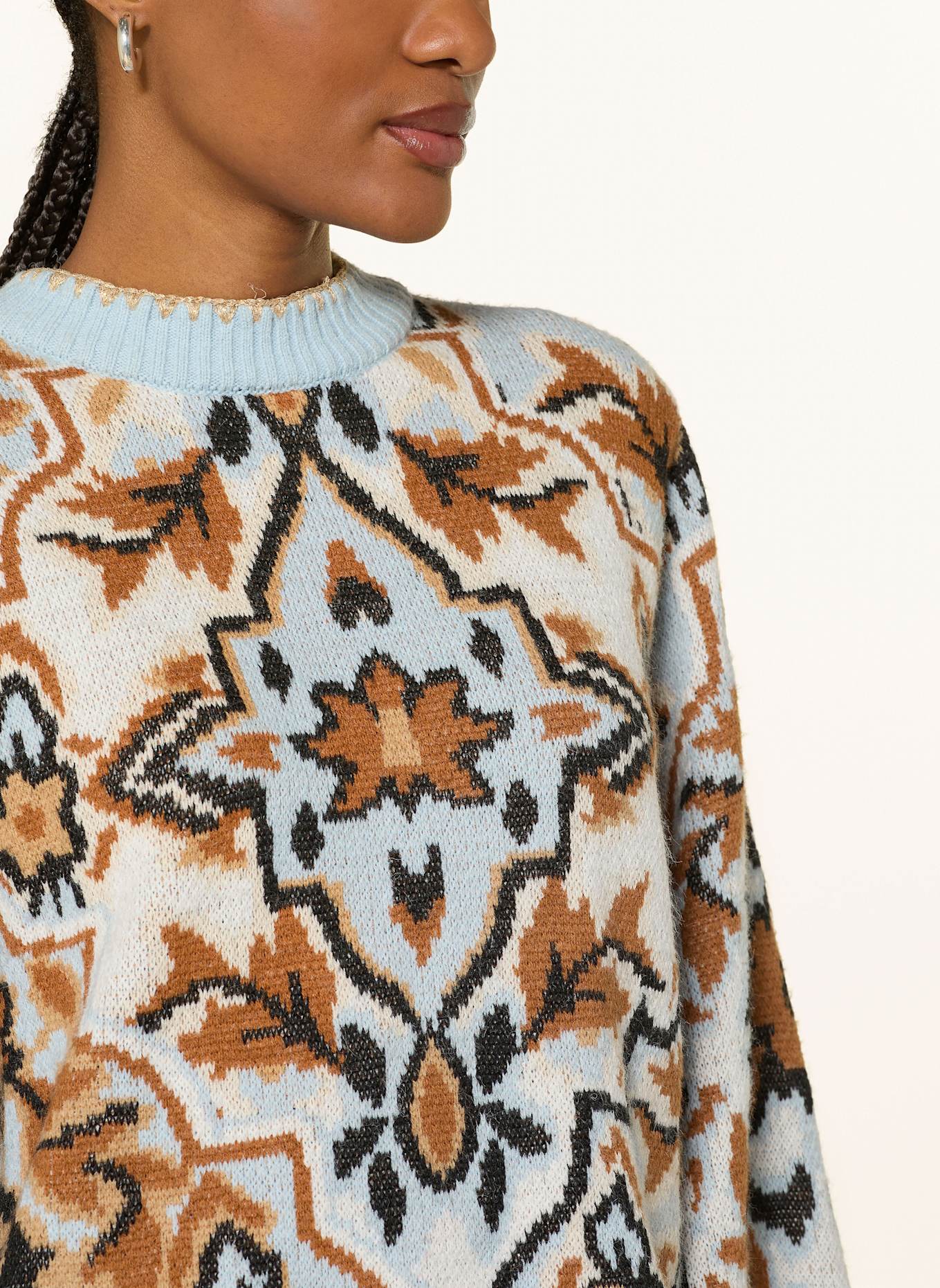 FARM RIO WINTER TAPESTRY sweater: ECRU / BEIGE / LIGHT BLUE