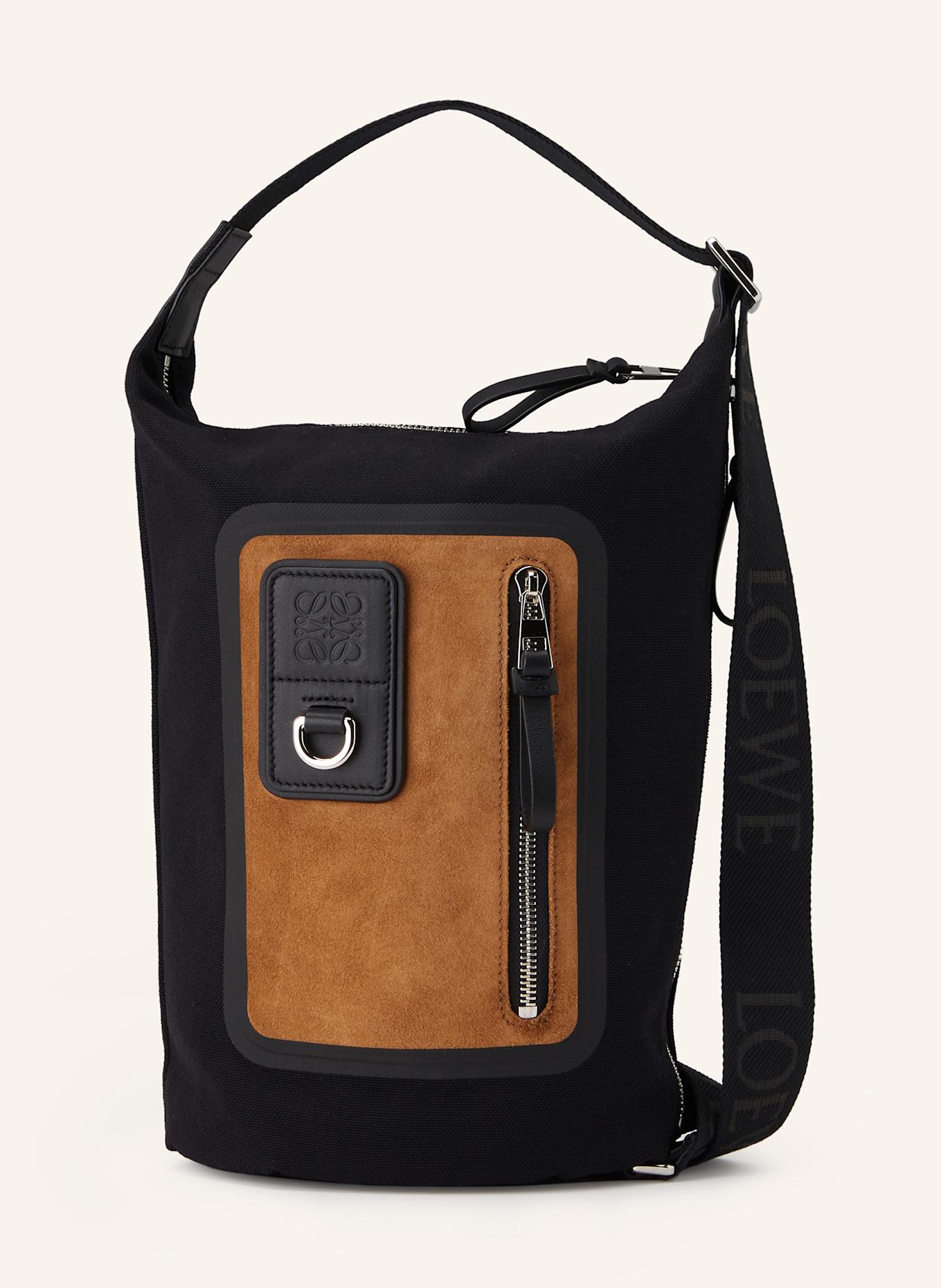 LOEWE Umhängetasche FLEX LOOP SMALL: SCHWARZ / COGNAC