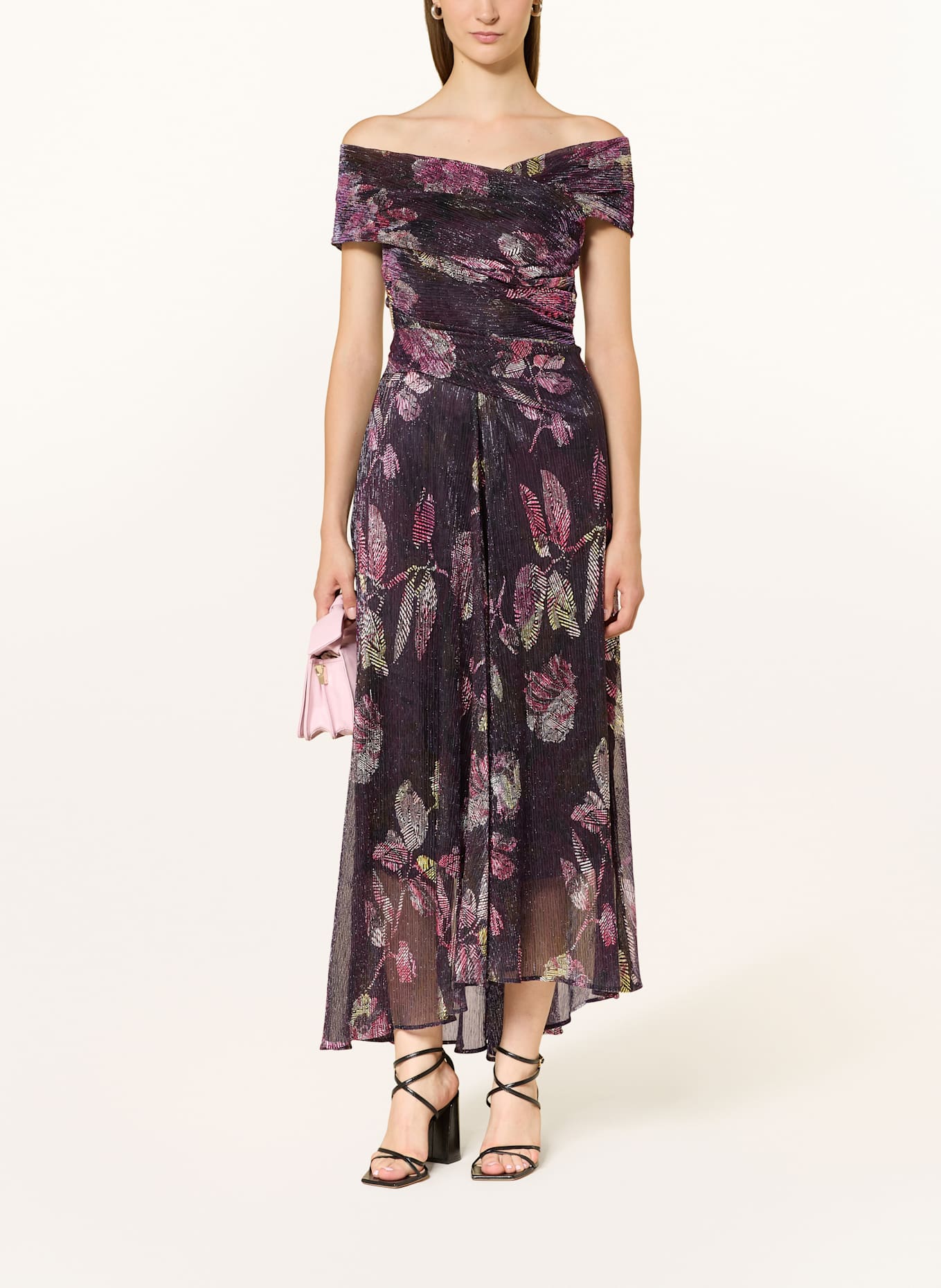 TALBOT RUNHOF Cocktail dress with glitter thread: FUCHSIA / DARK PURPLE / GOLD