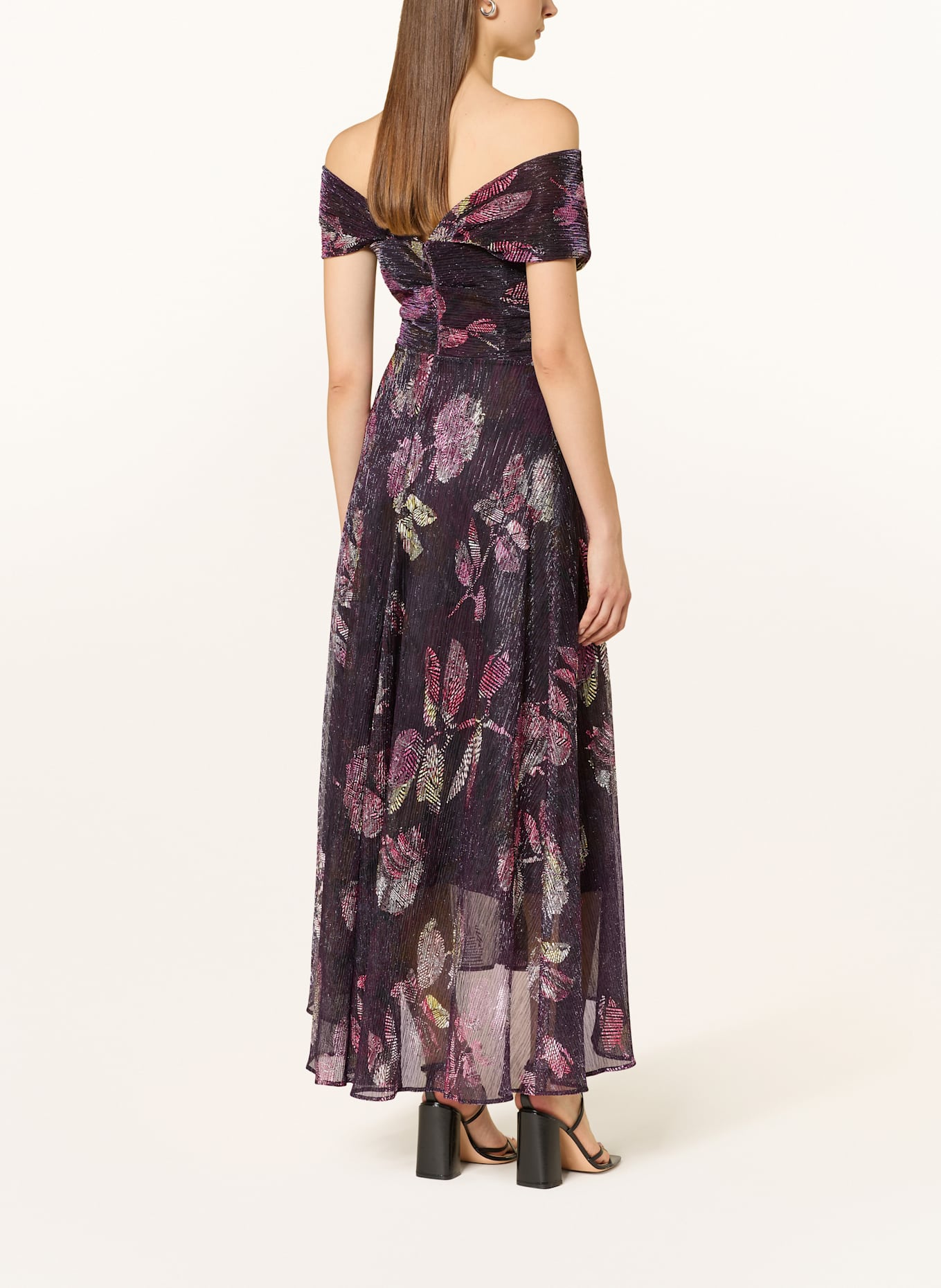 TALBOT RUNHOF Cocktail dress with glitter thread: FUCHSIA / DARK PURPLE / GOLD