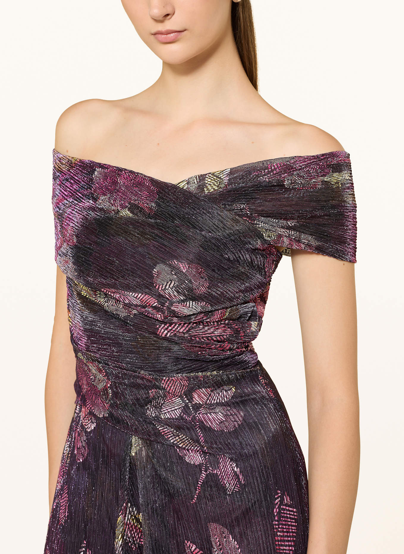 TALBOT RUNHOF Cocktail dress with glitter thread: FUCHSIA / DARK PURPLE / GOLD