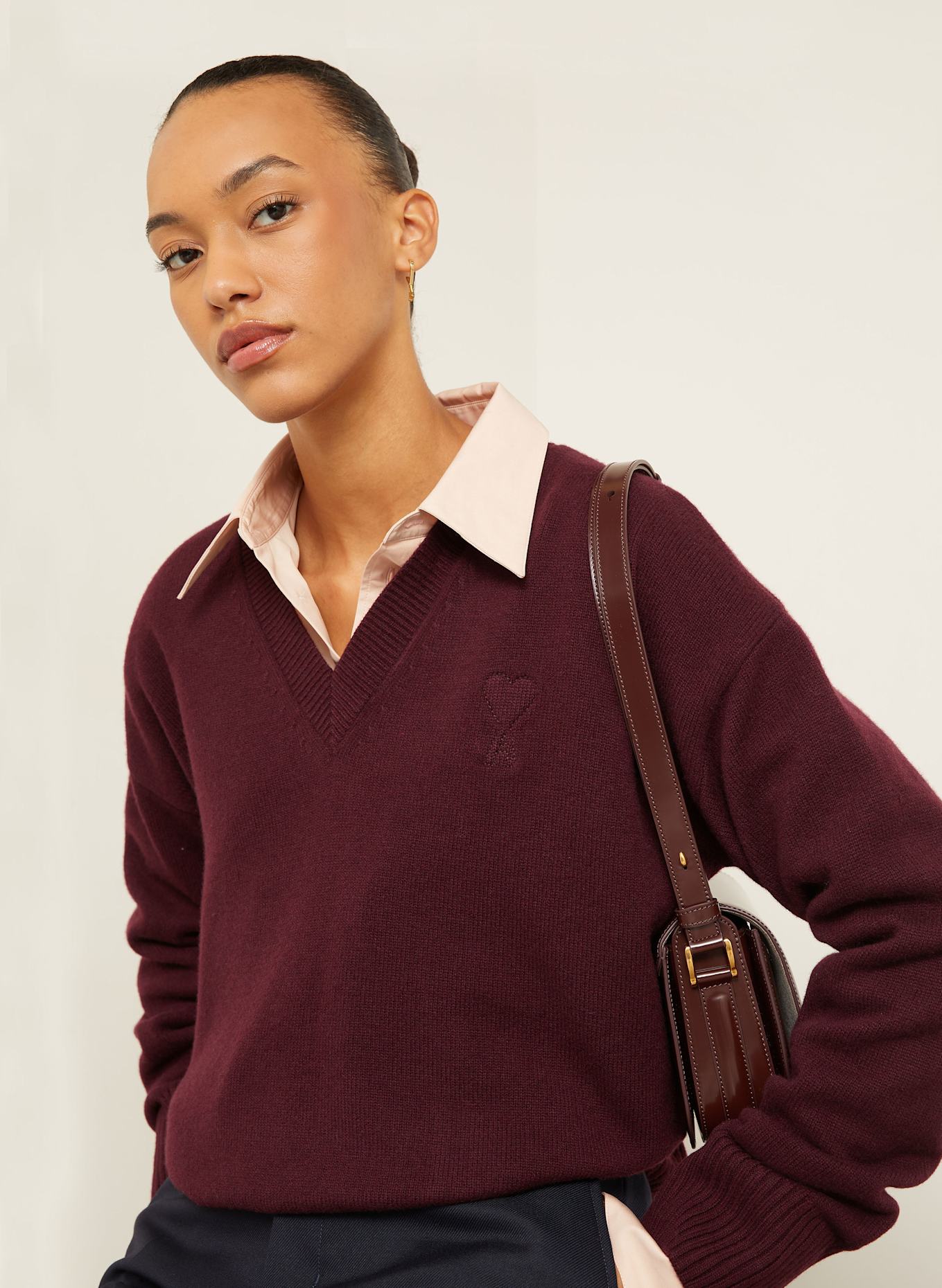 AMI PARIS Sweter MATIS: CIEMNOCZERWONY