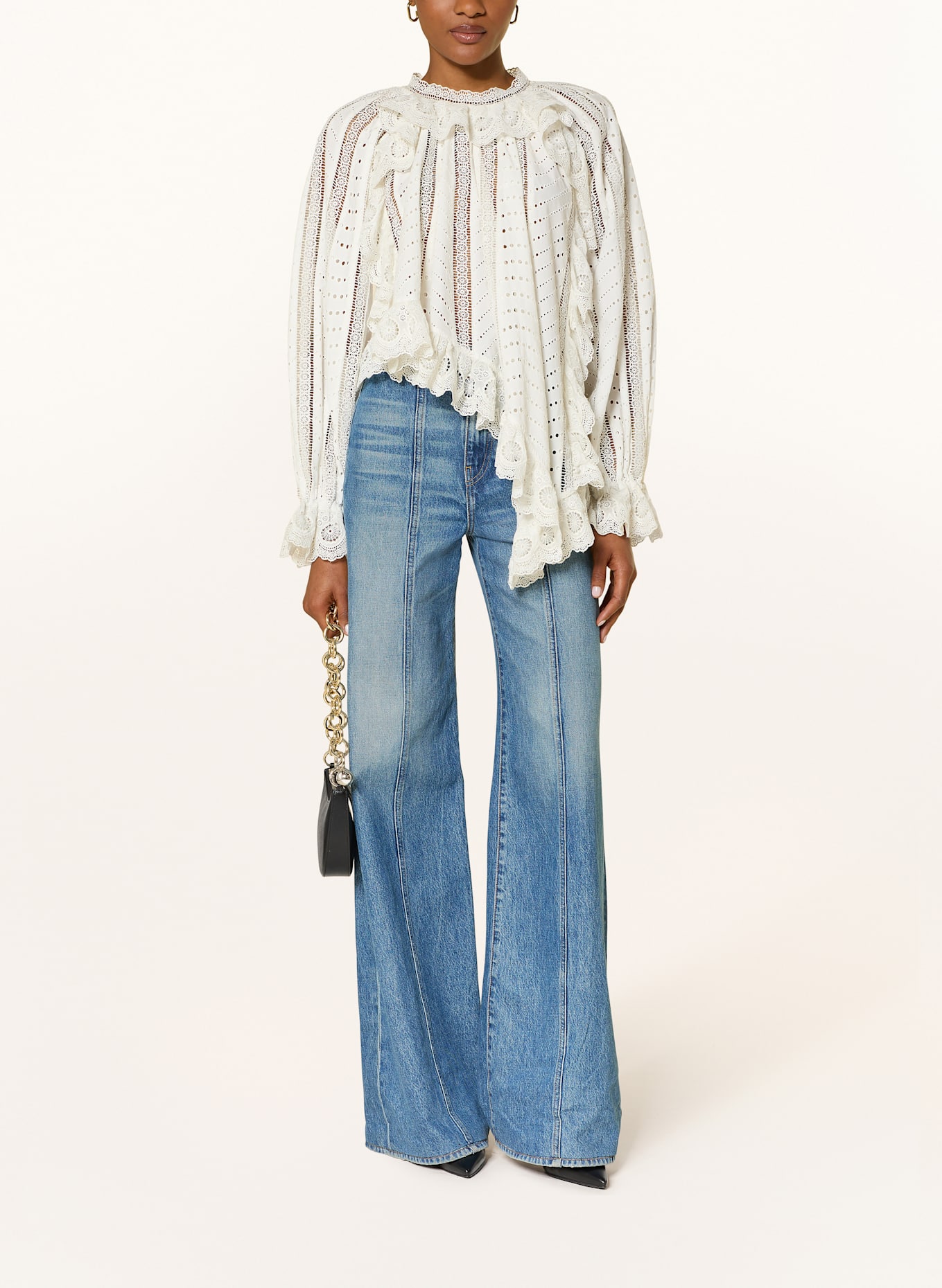 ULLA JOHNSON Blusenshirt MARCELLA aus Lochspitze mit Volants: WEISS