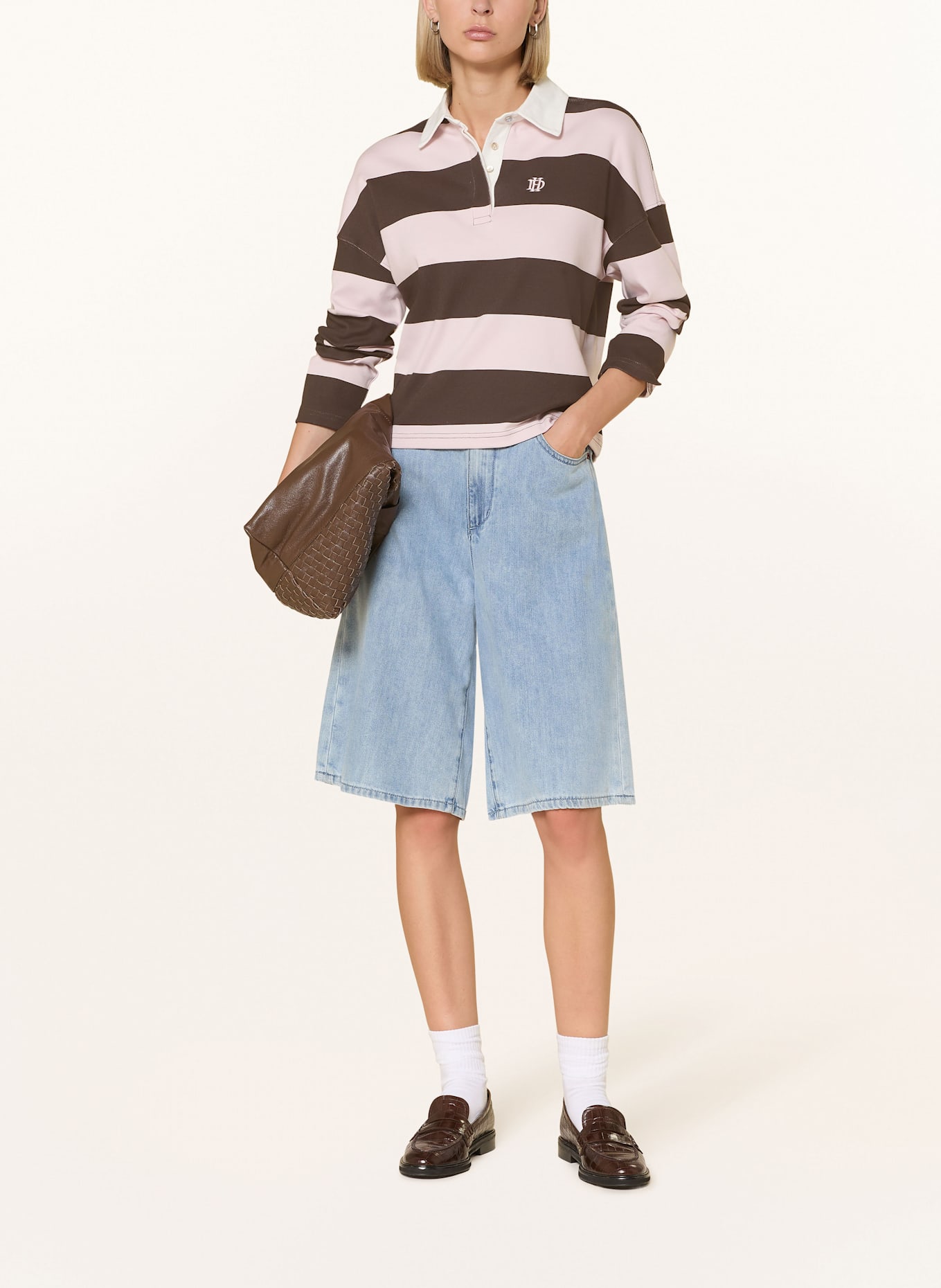 darling harbour Rugbyshirt: DUNKELBRAUN / HELLROSA / WEISS