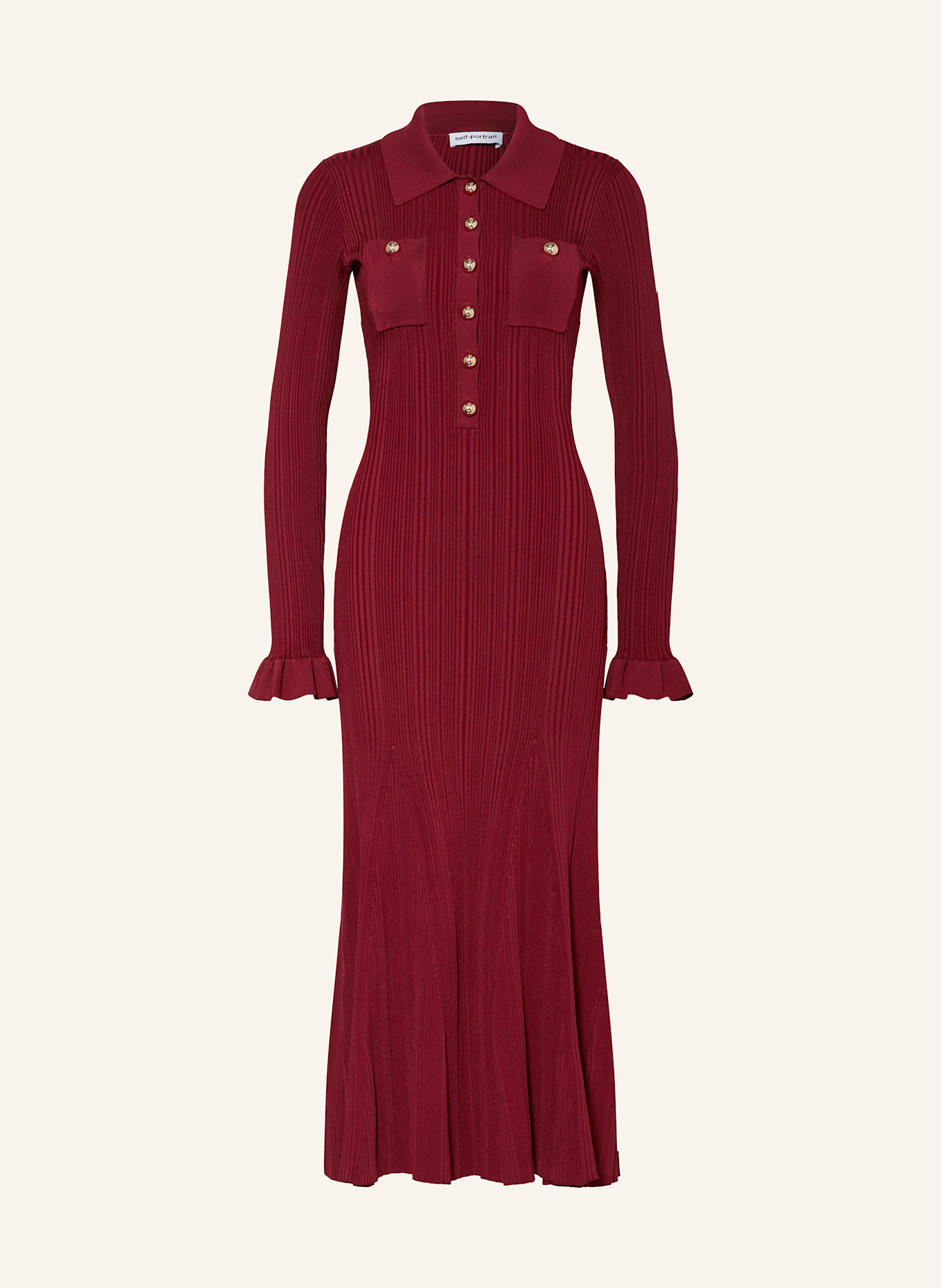 self-portrait Strickkleid mit Rüschen: DUNKELROT