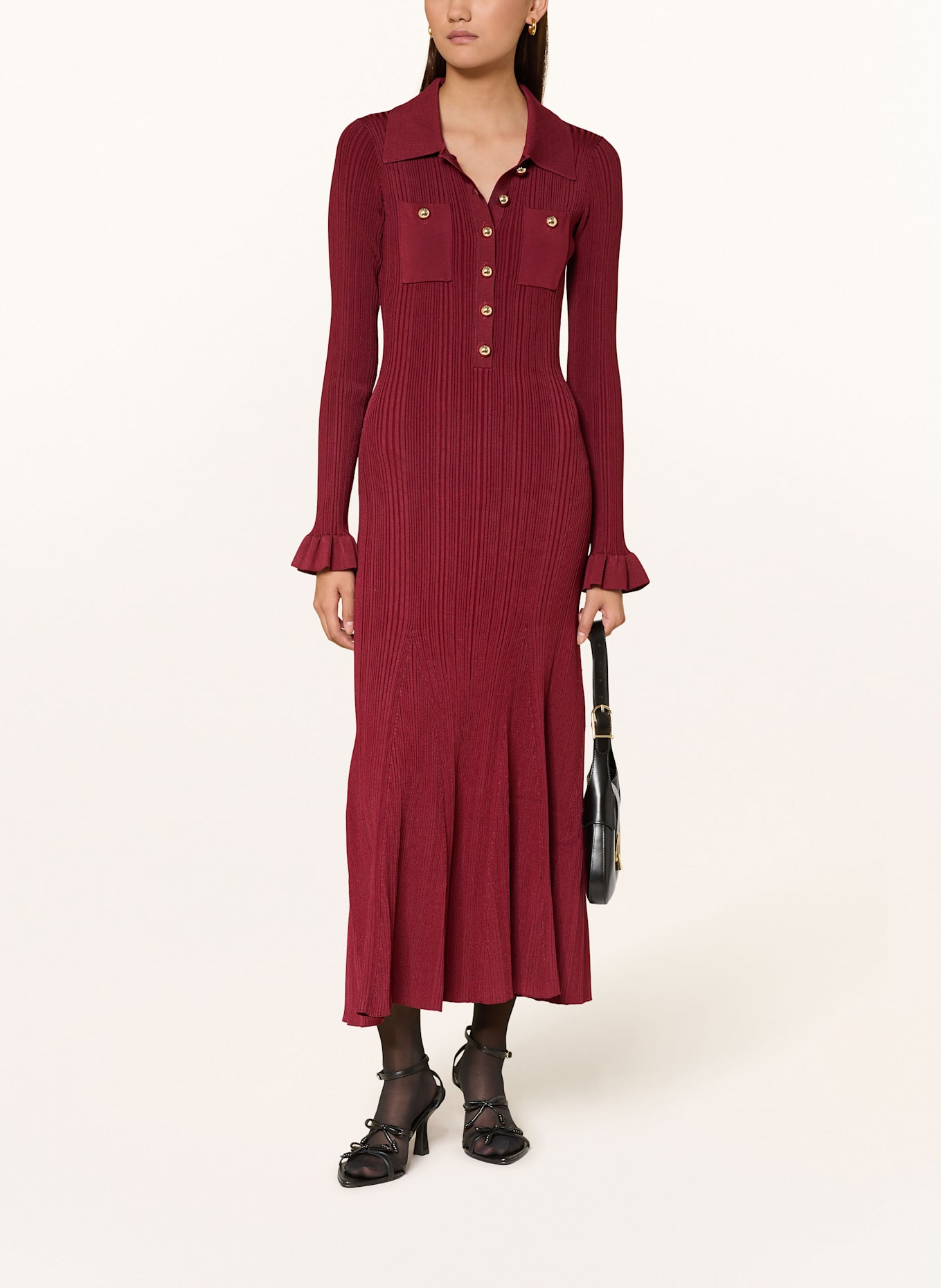 self-portrait Strickkleid mit Rüschen: DUNKELROT