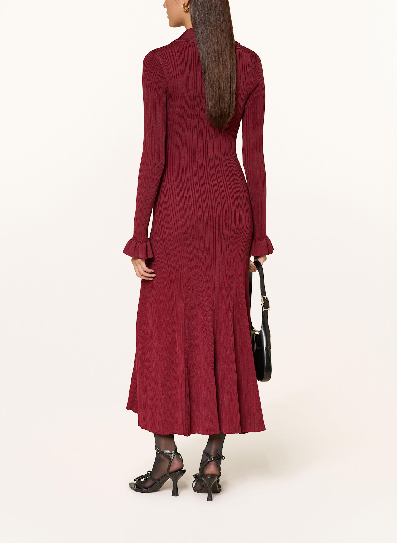 self-portrait Strickkleid mit Rüschen: DUNKELROT