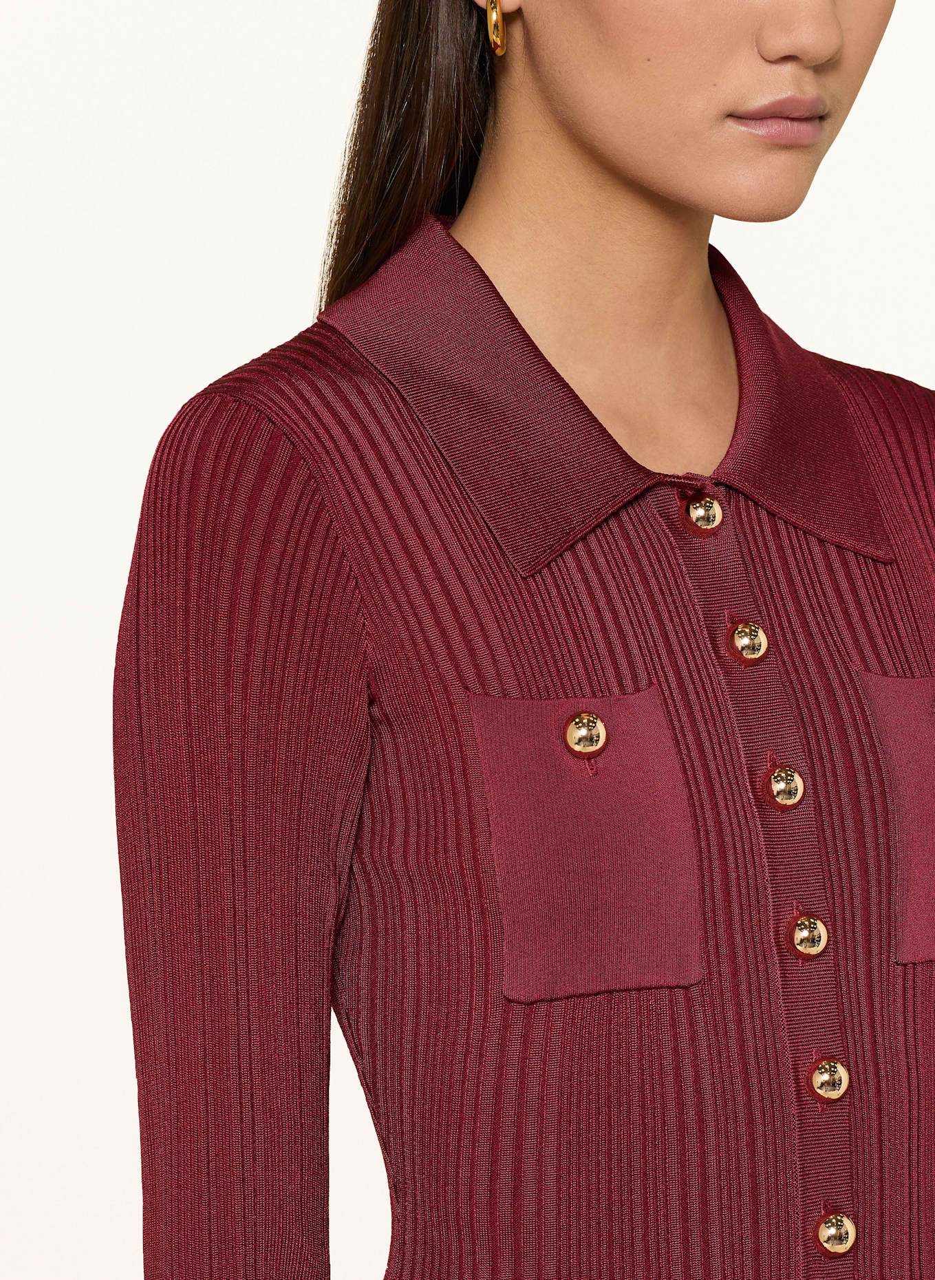 self-portrait Strickkleid mit Rüschen: DUNKELROT