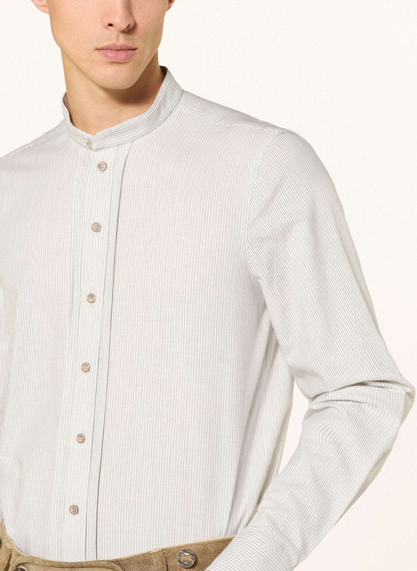 Grasegger Trachtenhemd KISSING Regular Fit mit Stehkragen: CREME / GRAU / HELLGRAU