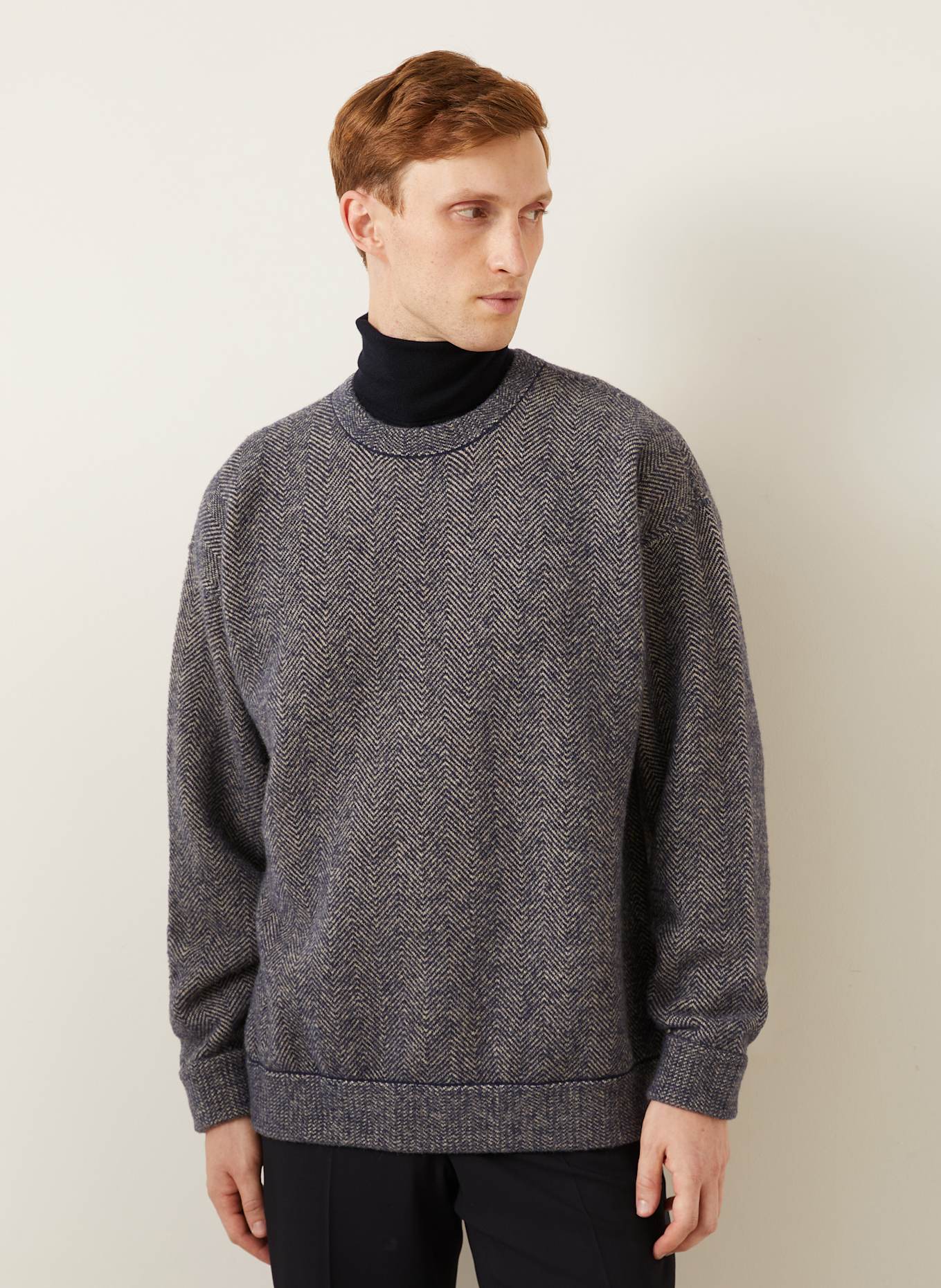 GIORGIO ARMANI Sweter z wielbłądzią sierścią: GRANATOWY/ BEŻOWY