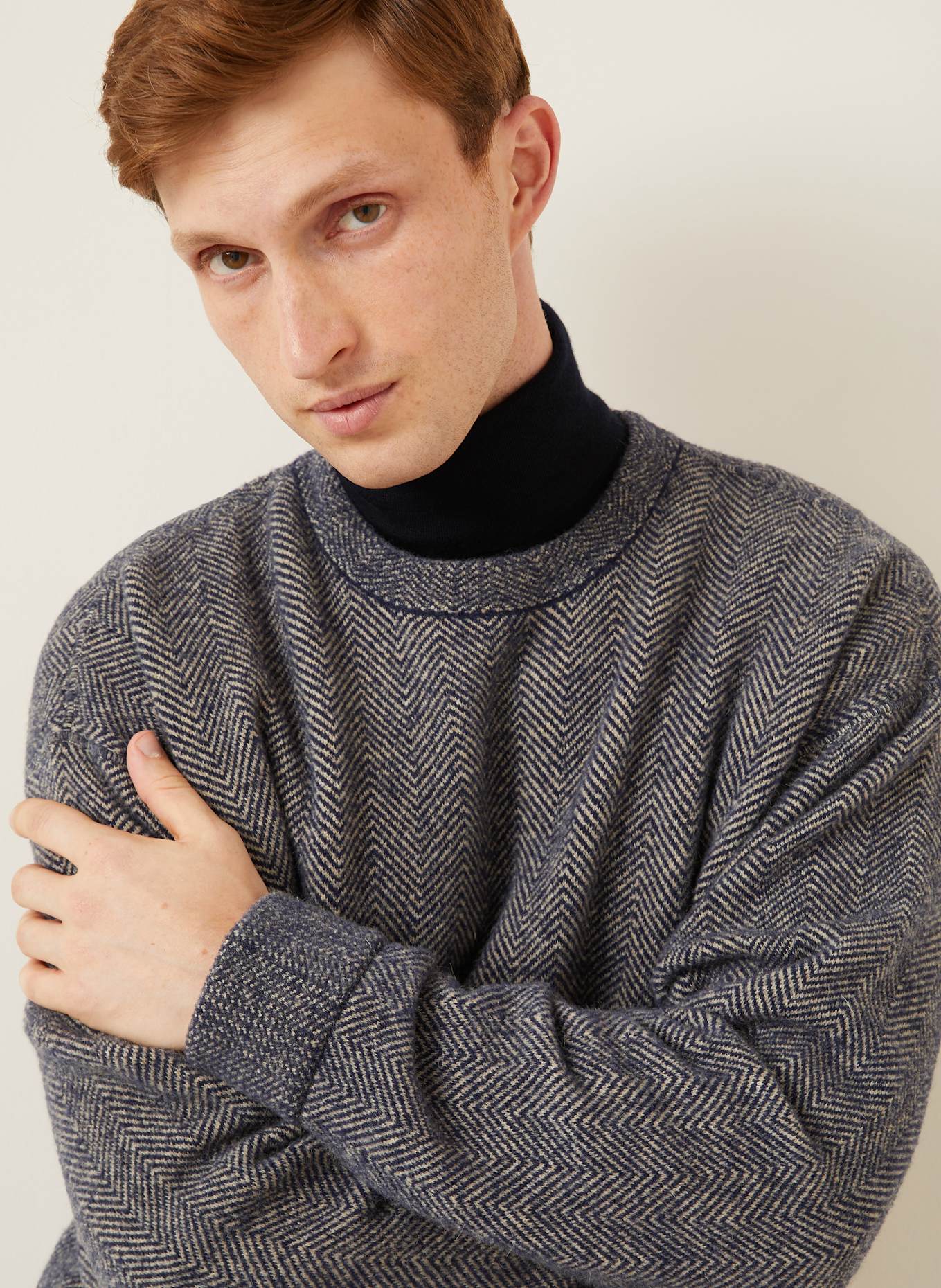 GIORGIO ARMANI Sweter z wielbłądzią sierścią: GRANATOWY/ BEŻOWY