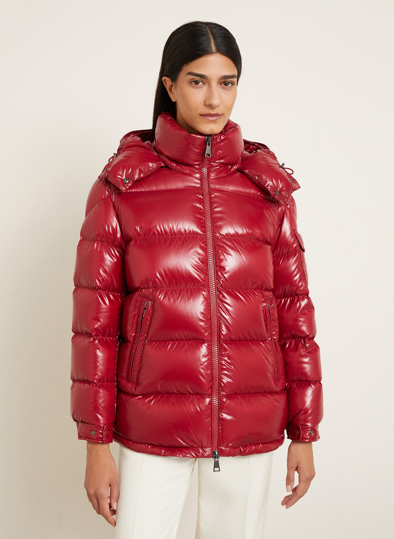 MONCLER Daunenjacke MAIRE mit abnehmbarer Kapuze: DUNKELROT