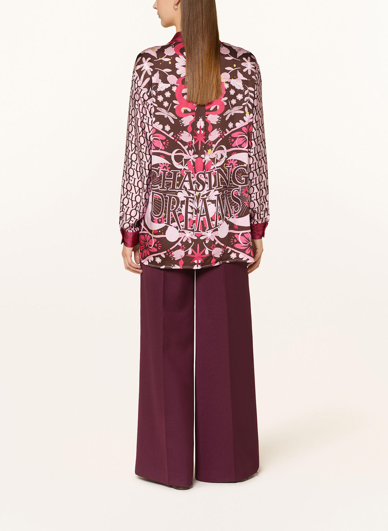 miss goodlife Hemdbluse aus Satin: ROSA / DUNKELROT