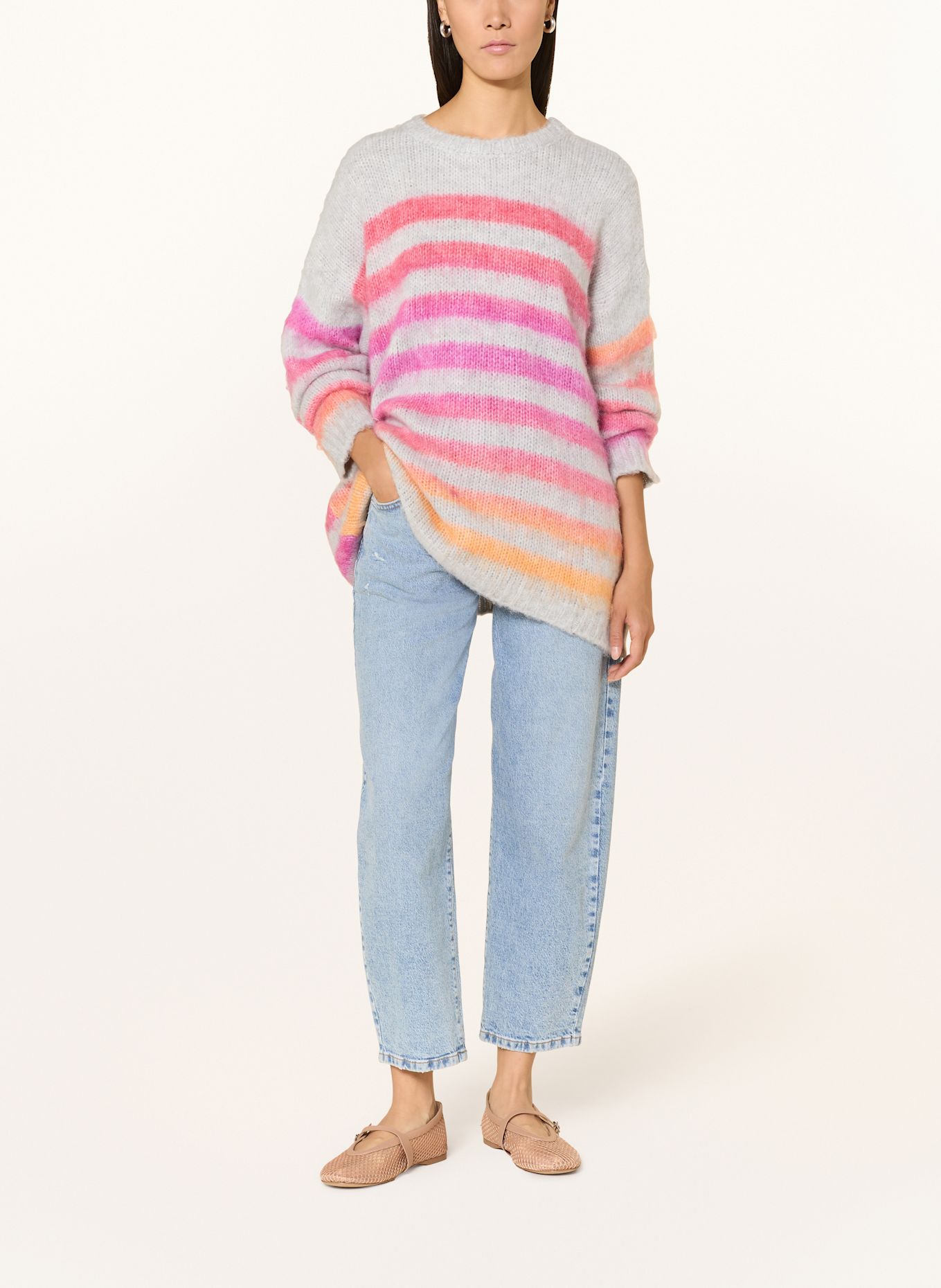 miss goodlife Pullover mit Alpaka: HELLGRAU / HELLROT / FUCHSIA