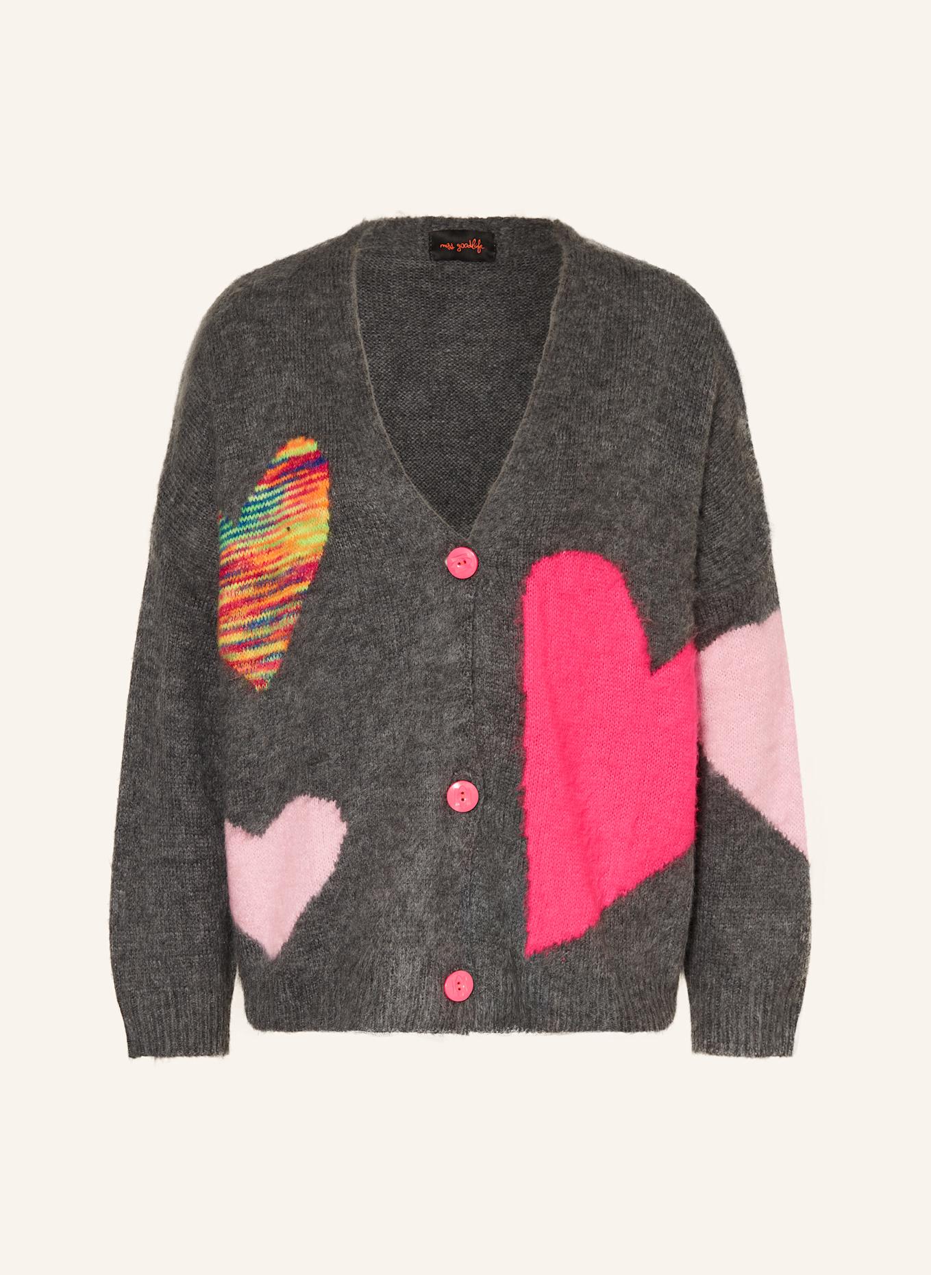 miss goodlife Strickjacke mit Alpaka: GRAU / PINK / HELLROSA