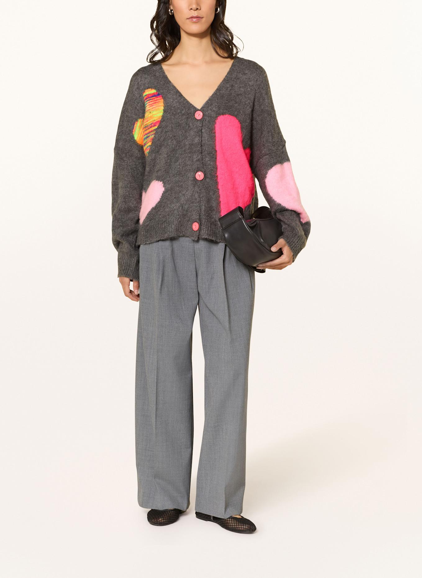 miss goodlife Strickjacke mit Alpaka: GRAU / PINK / HELLROSA