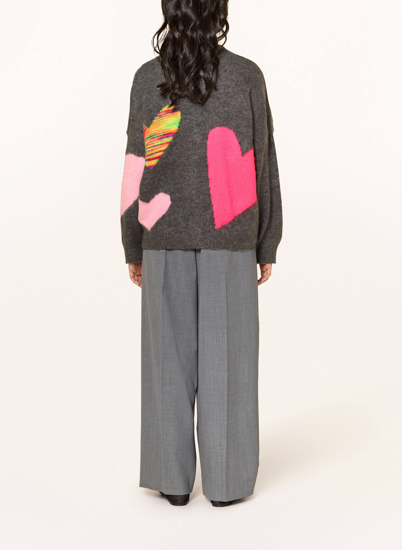 miss goodlife Strickjacke mit Alpaka: GRAU / PINK / HELLROSA