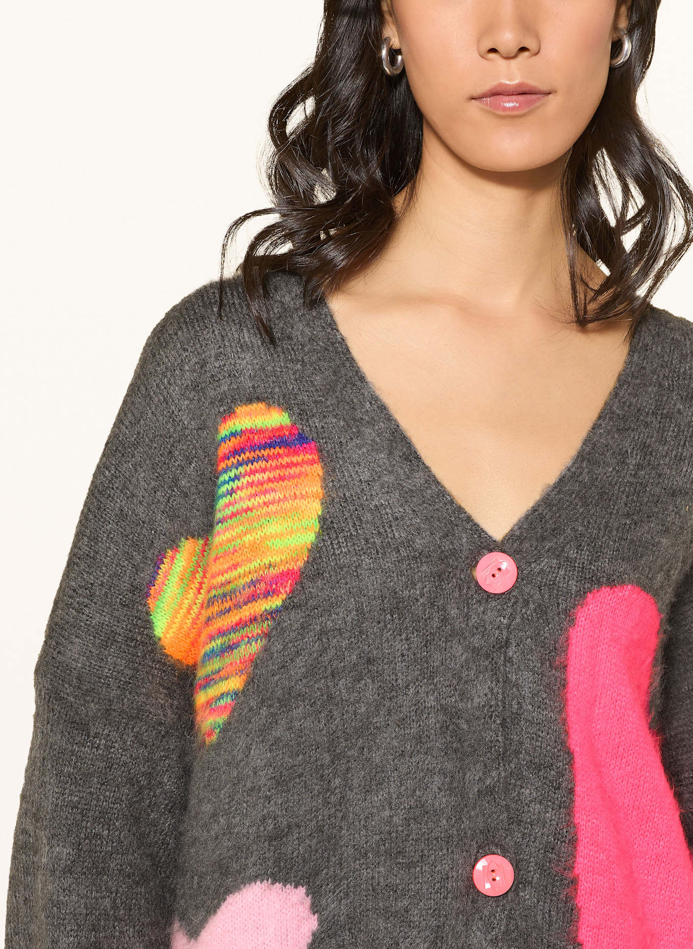 miss goodlife Strickjacke mit Alpaka: GRAU / PINK / HELLROSA